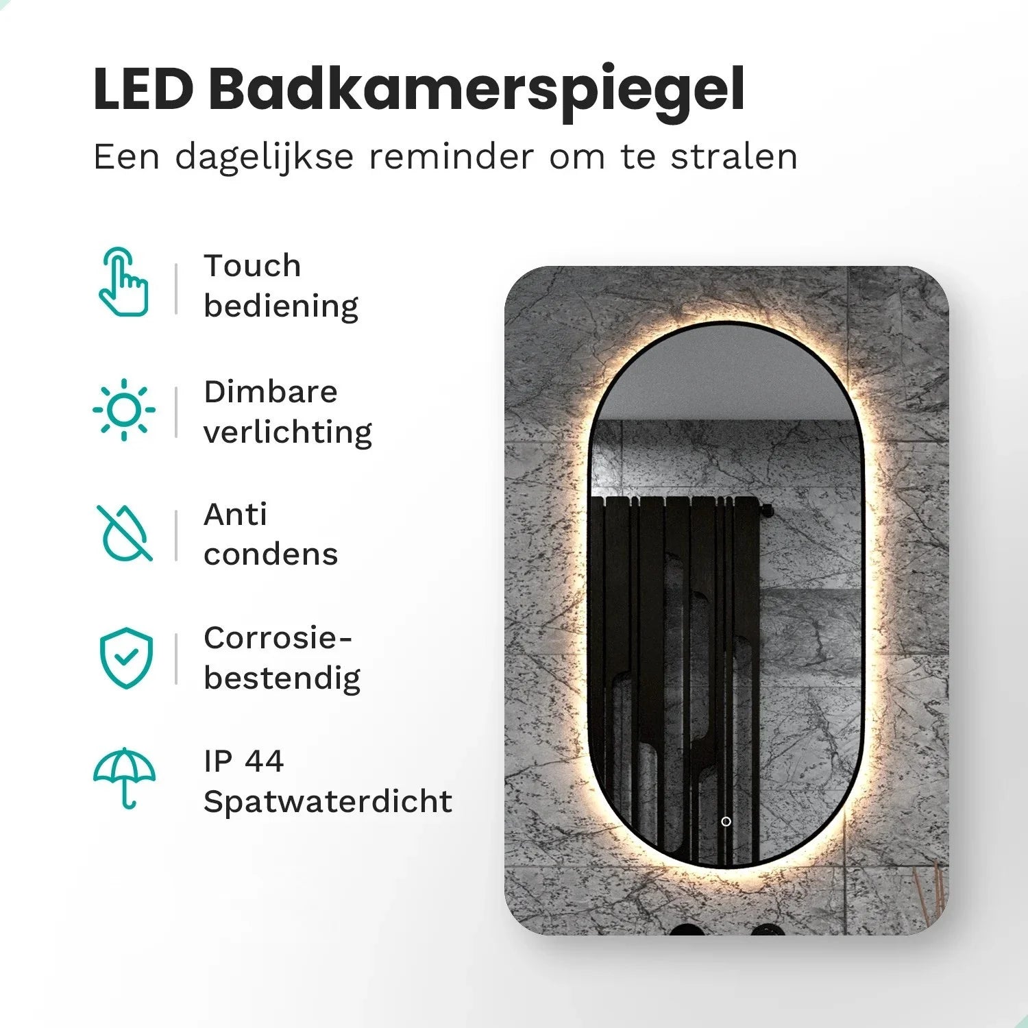 Badkamerspiegel - 100x50cm Ovaal - Zwart Frame
