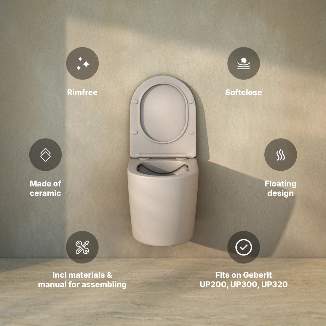 Hangtoilet Varo - Randloos - Softclose Zitting - Taupe