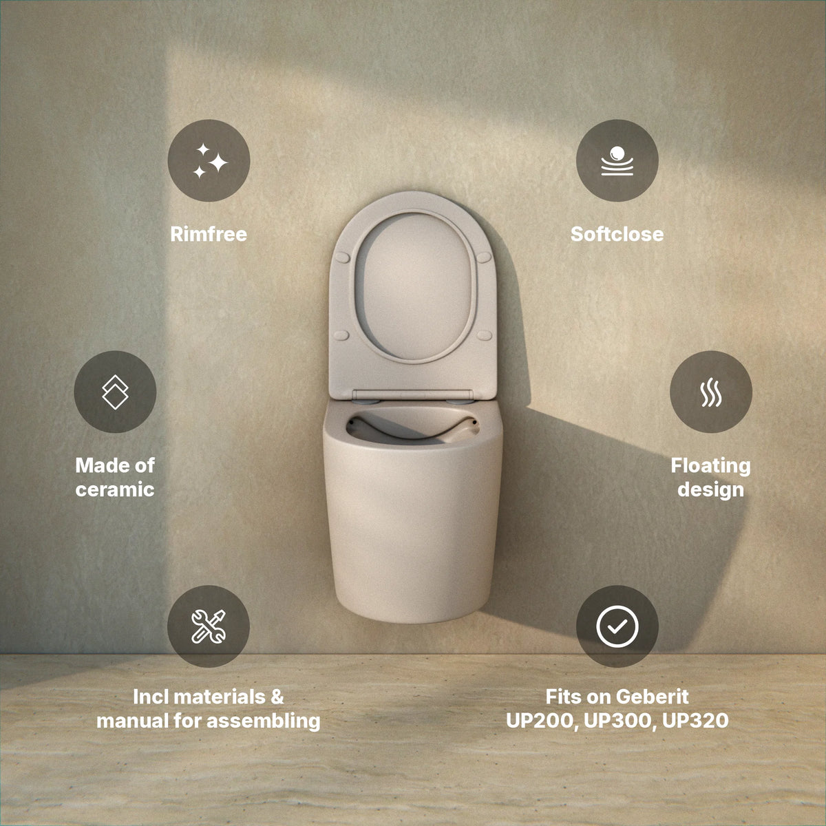 Hangtoilet Varo - Randloos - Softclose Zitting - Taupe