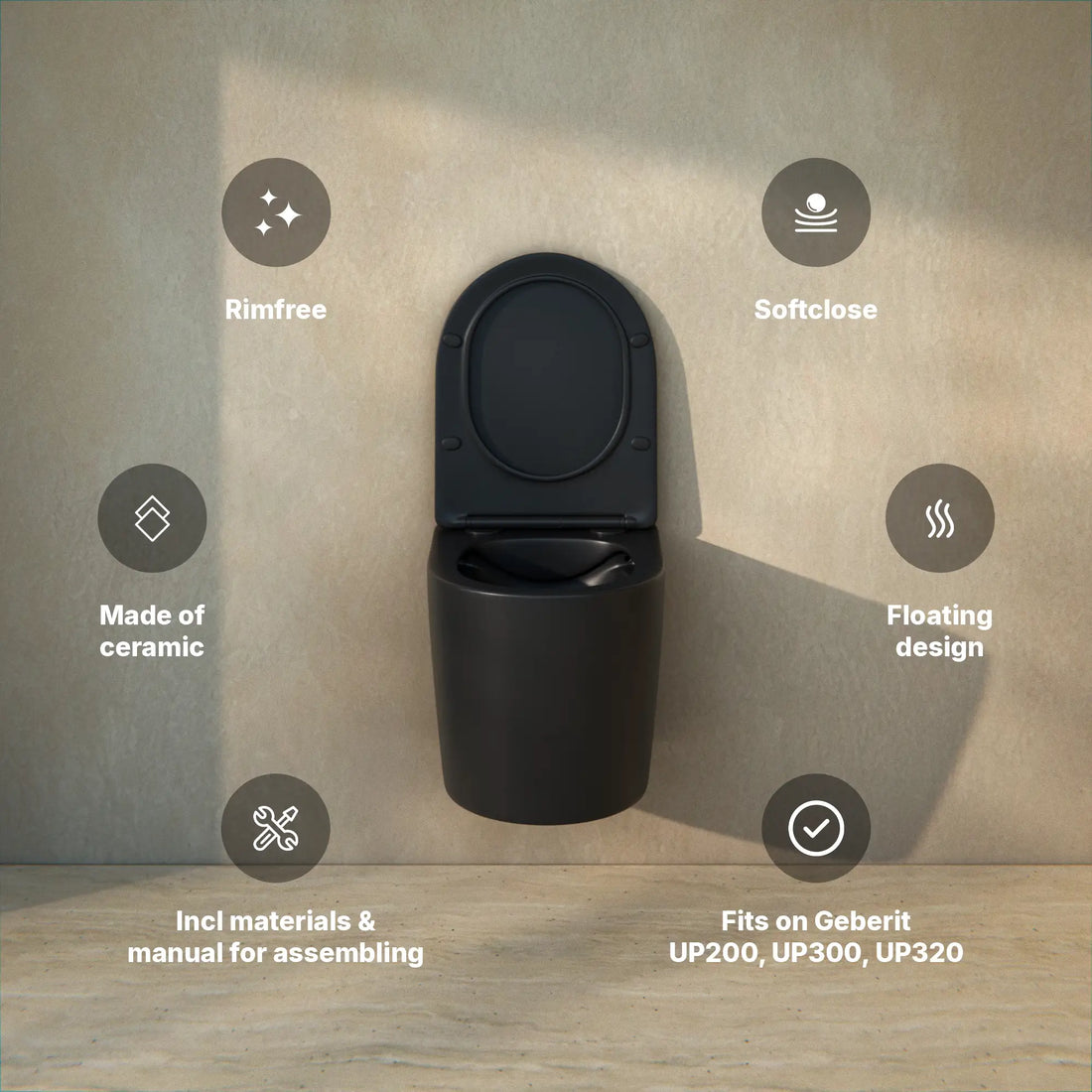 Hangtoilet Varo - Randloos - Softclose Zitting - Mat Zwart
