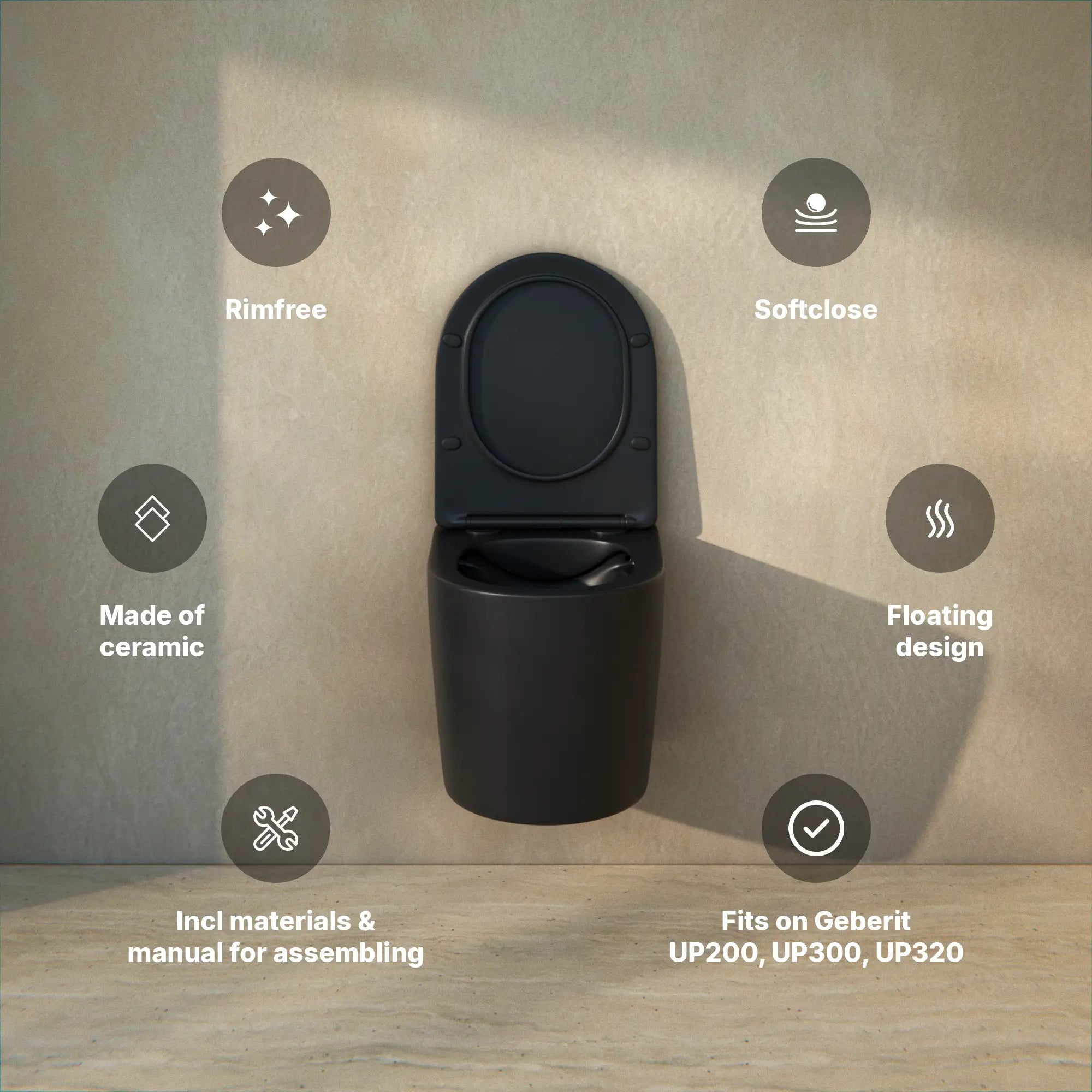 Hangtoilet Varo - Randloos - Softclose Zitting - Mat Zwart