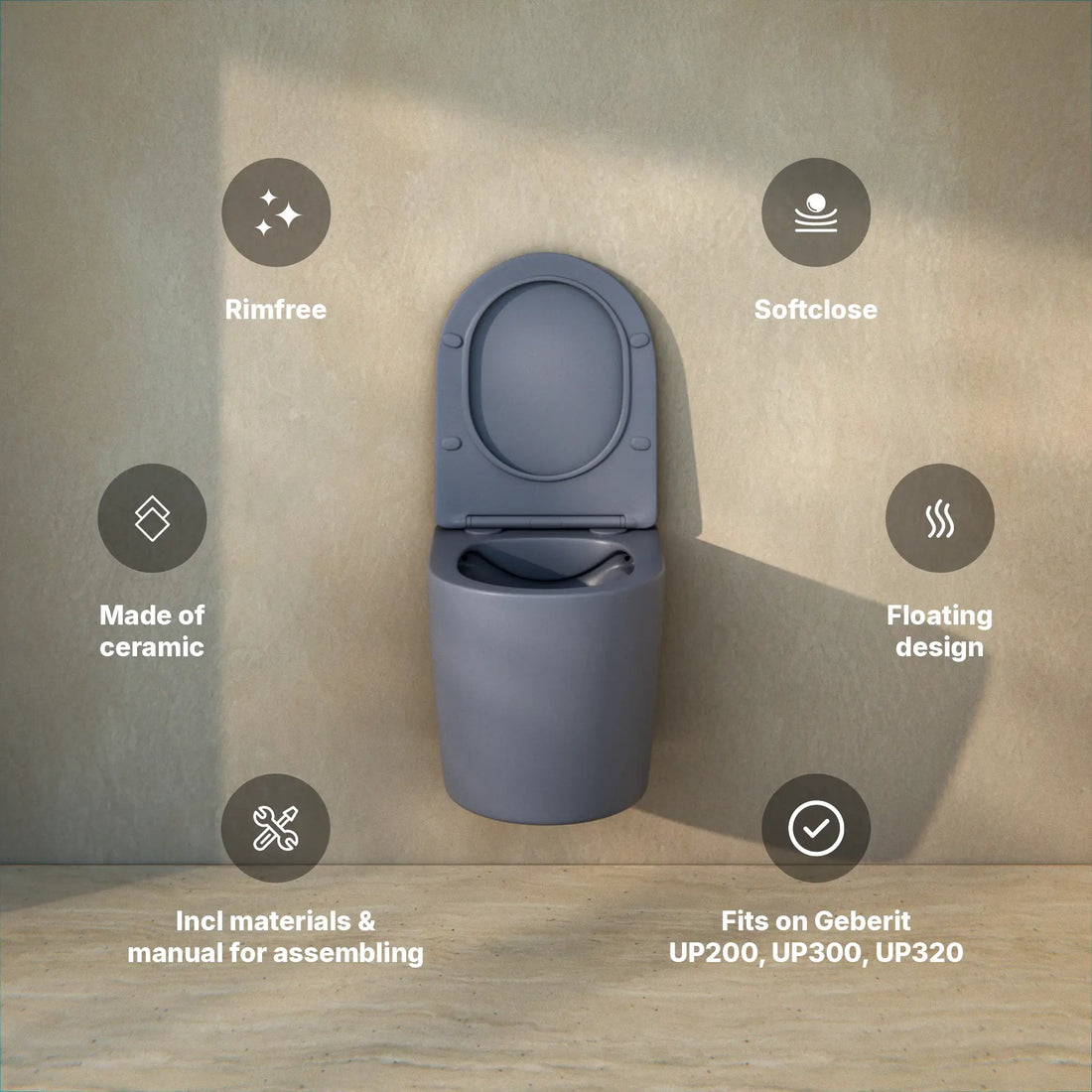 Hangtoilet Varo - Randloos - Softclose Zitting - Grijs
