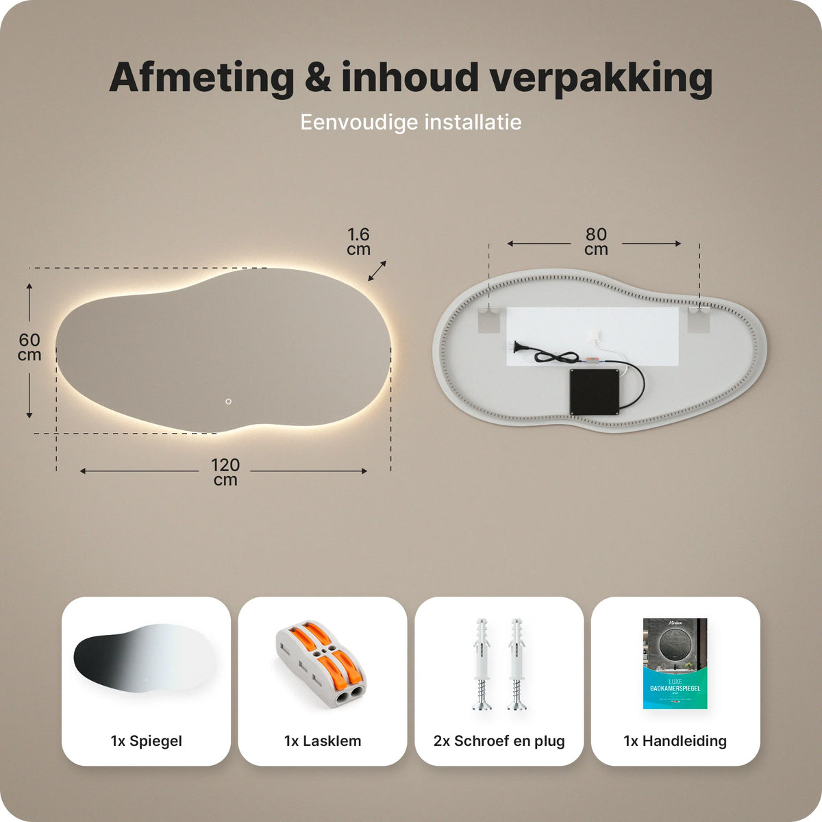 Badkamerspiegel - 120x60 - Asymmetrisch - Frameloos - PRE-ORDER