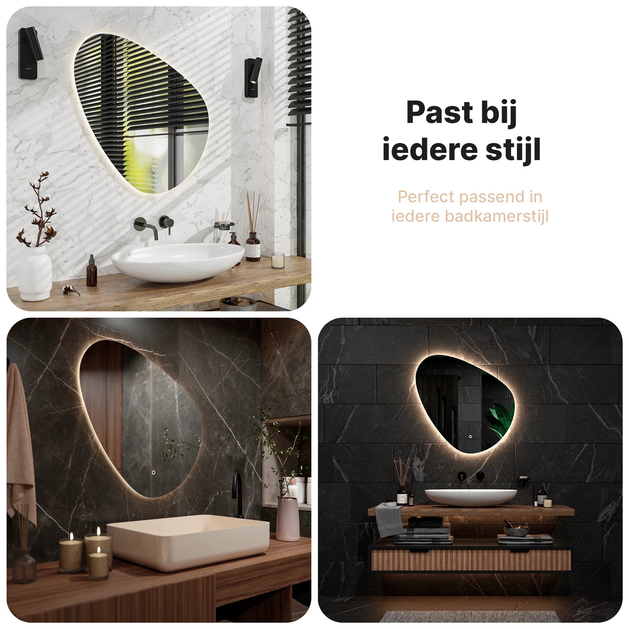 Badkamerspiegel - 80x80cm Asymmetrisch - Frameloos - PRE-ORDER