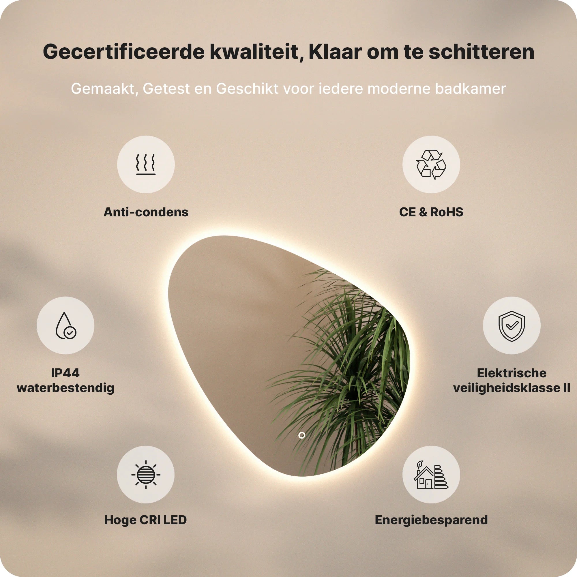 Badkamerspiegel - 80x80cm Asymmetrisch - Frameloos - PRE-ORDER