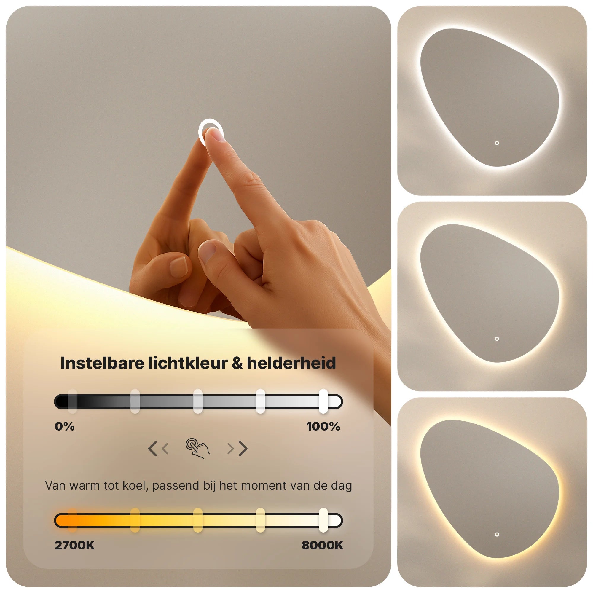 Badkamerspiegel - 80x80cm Asymmetrisch - Frameloos - PRE-ORDER