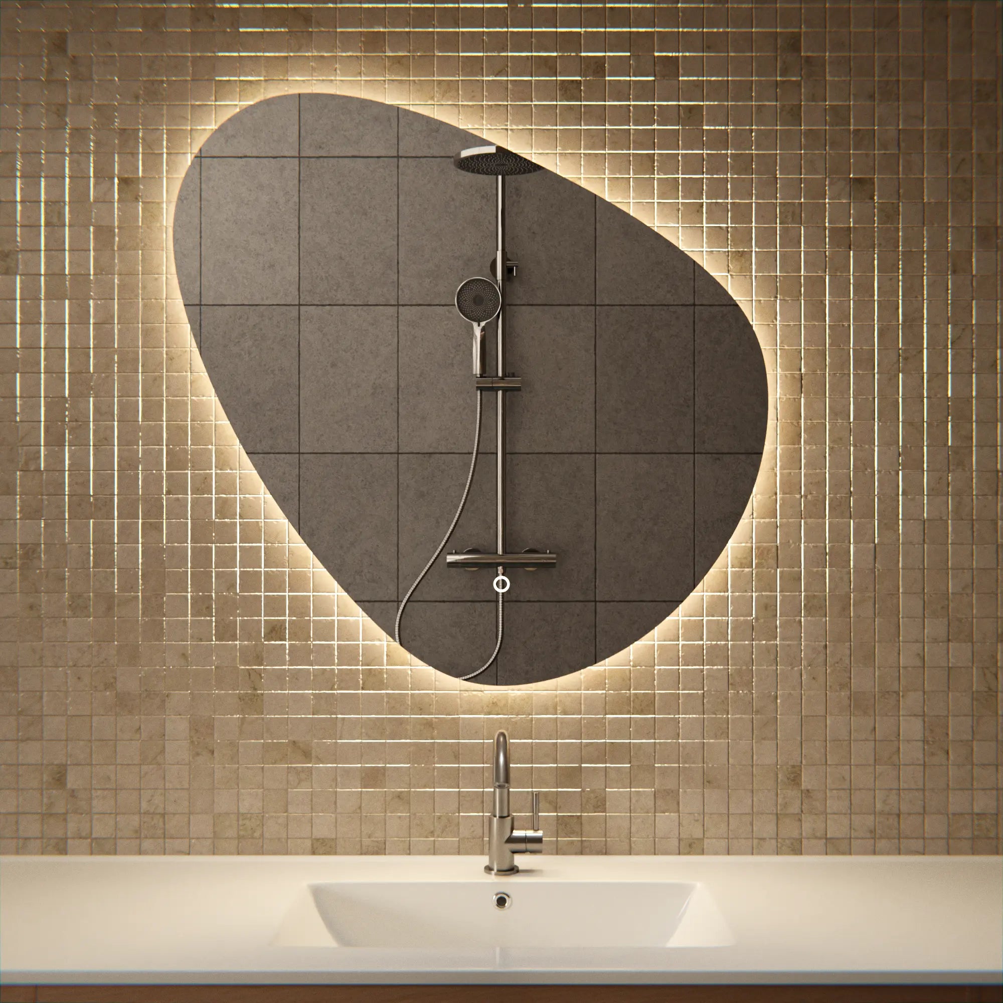 Badkamerspiegel - 80x80cm Asymmetrisch - Frameloos - PRE-ORDER