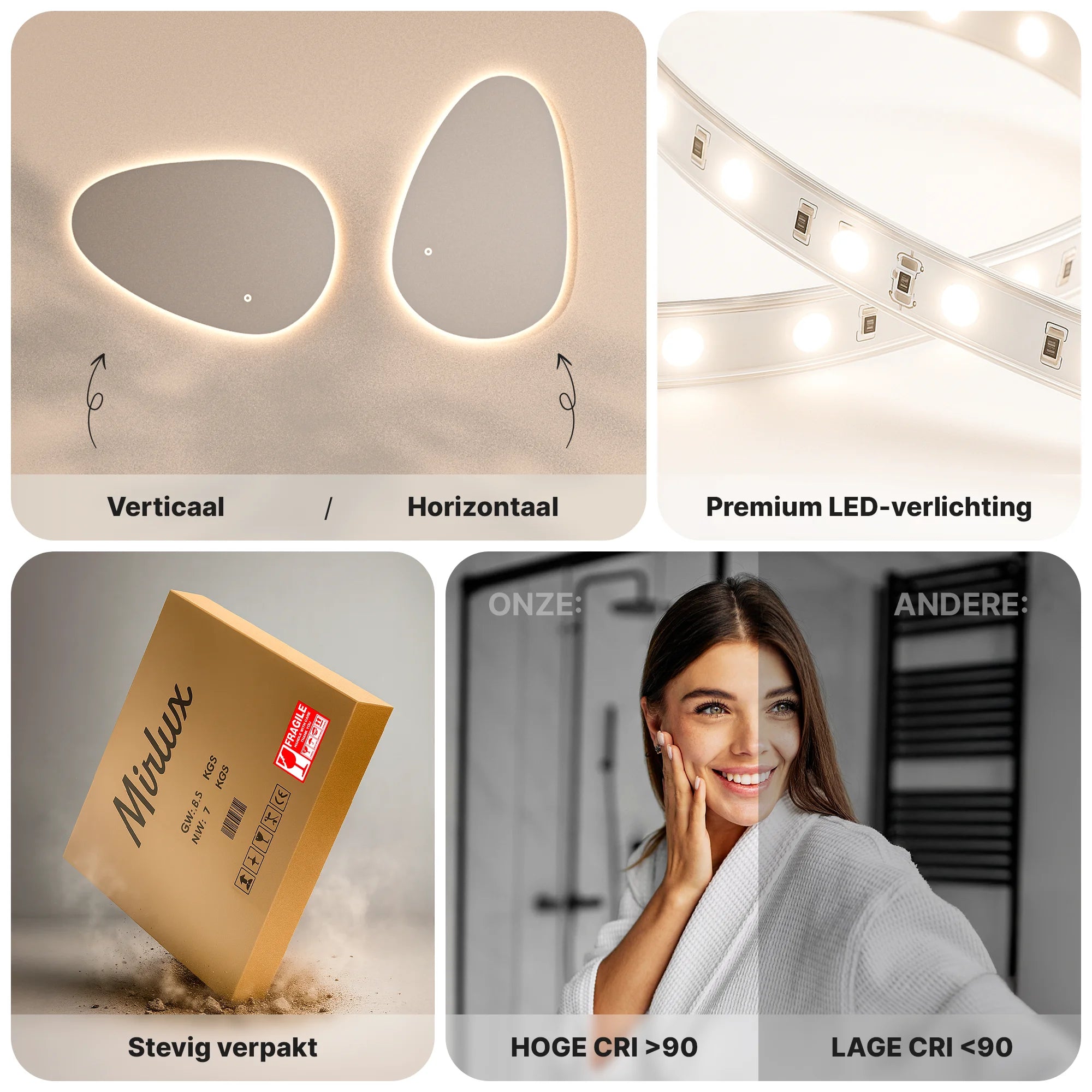 Badkamerspiegel - 90x60cm Asymmetrisch - Frameloos - PRE-ORDER