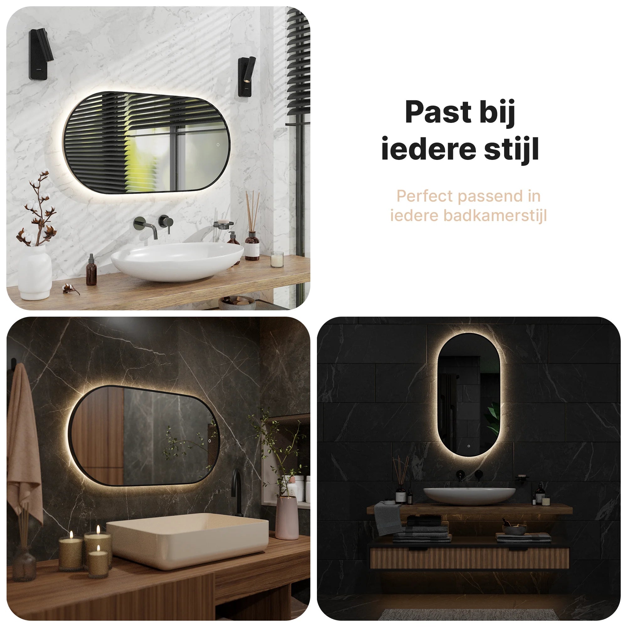 Badkamerspiegel - 100x50cm Ovaal - Zwart Frame - PRE-ORDER