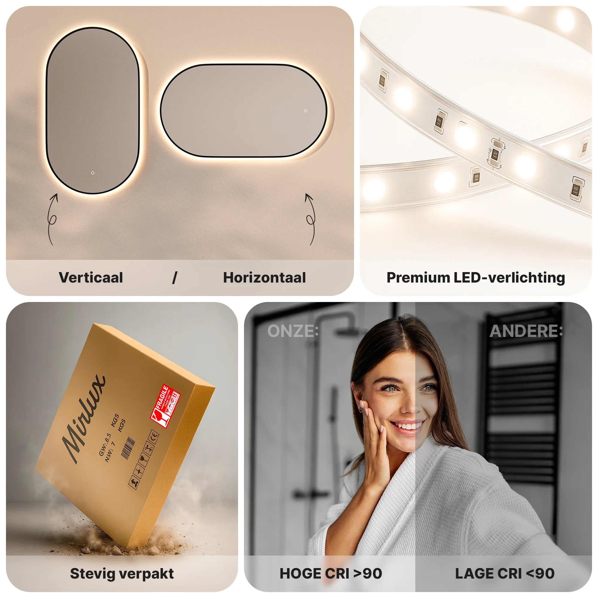 Badkamerspiegel - 100x50cm Ovaal - Zwart Frame - PRE-ORDER