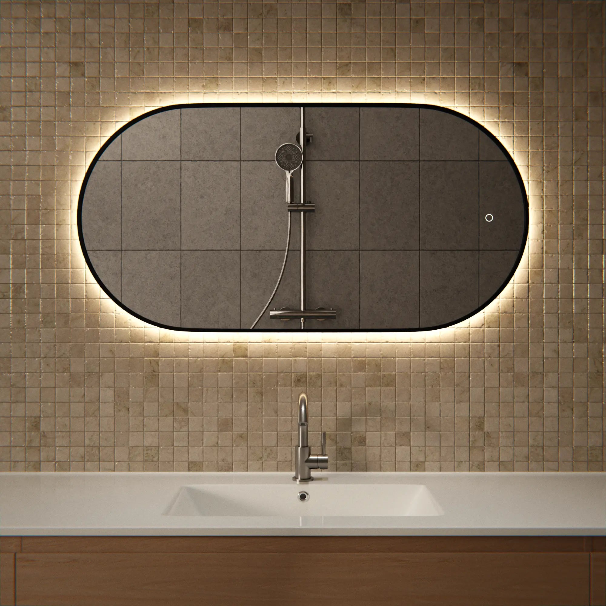 Badkamerspiegel - 100x50cm Ovaal - Zwart Frame - PRE-ORDER