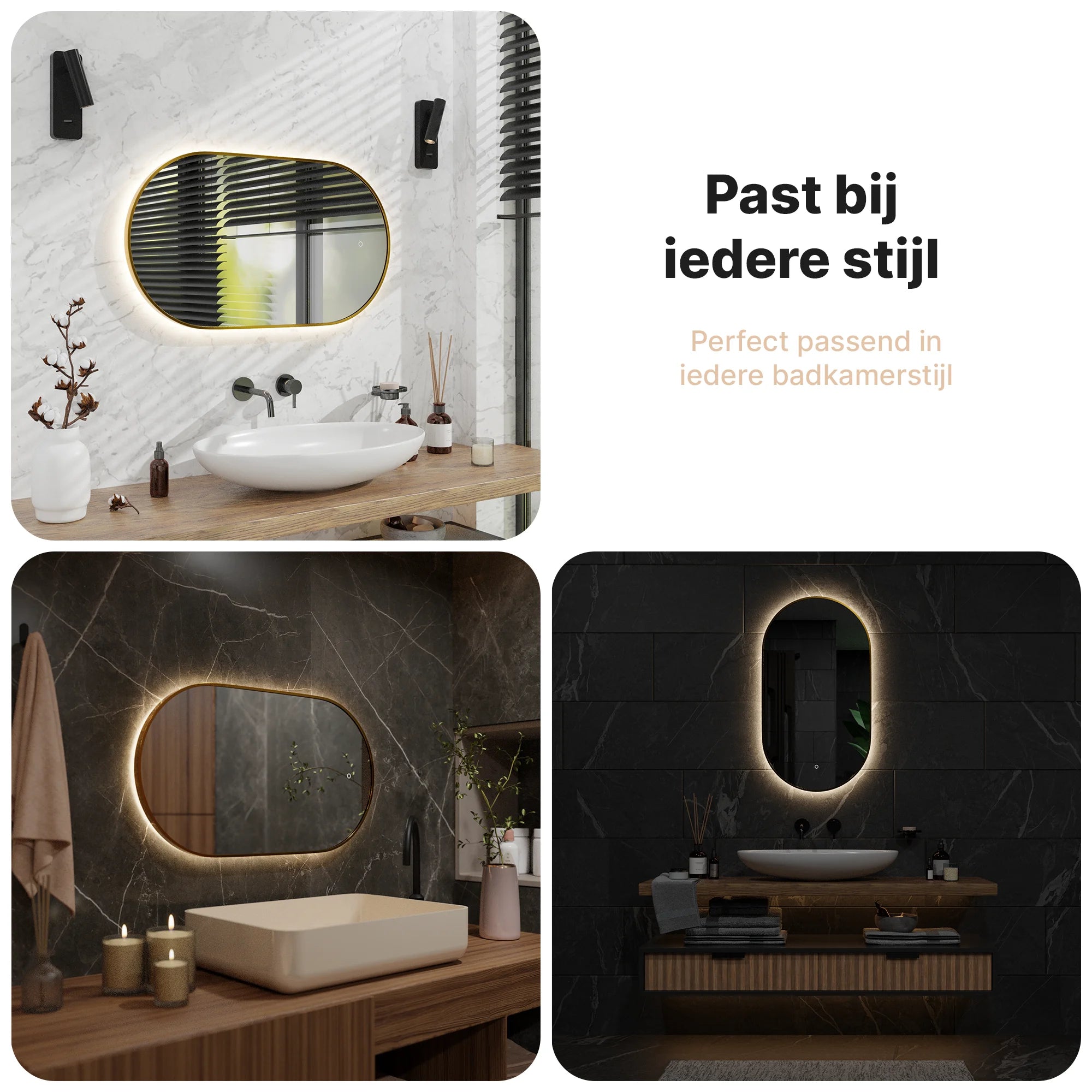 Badkamerspiegel - 90x50cm Ovaal - Goud Frame - PRE-ORDER