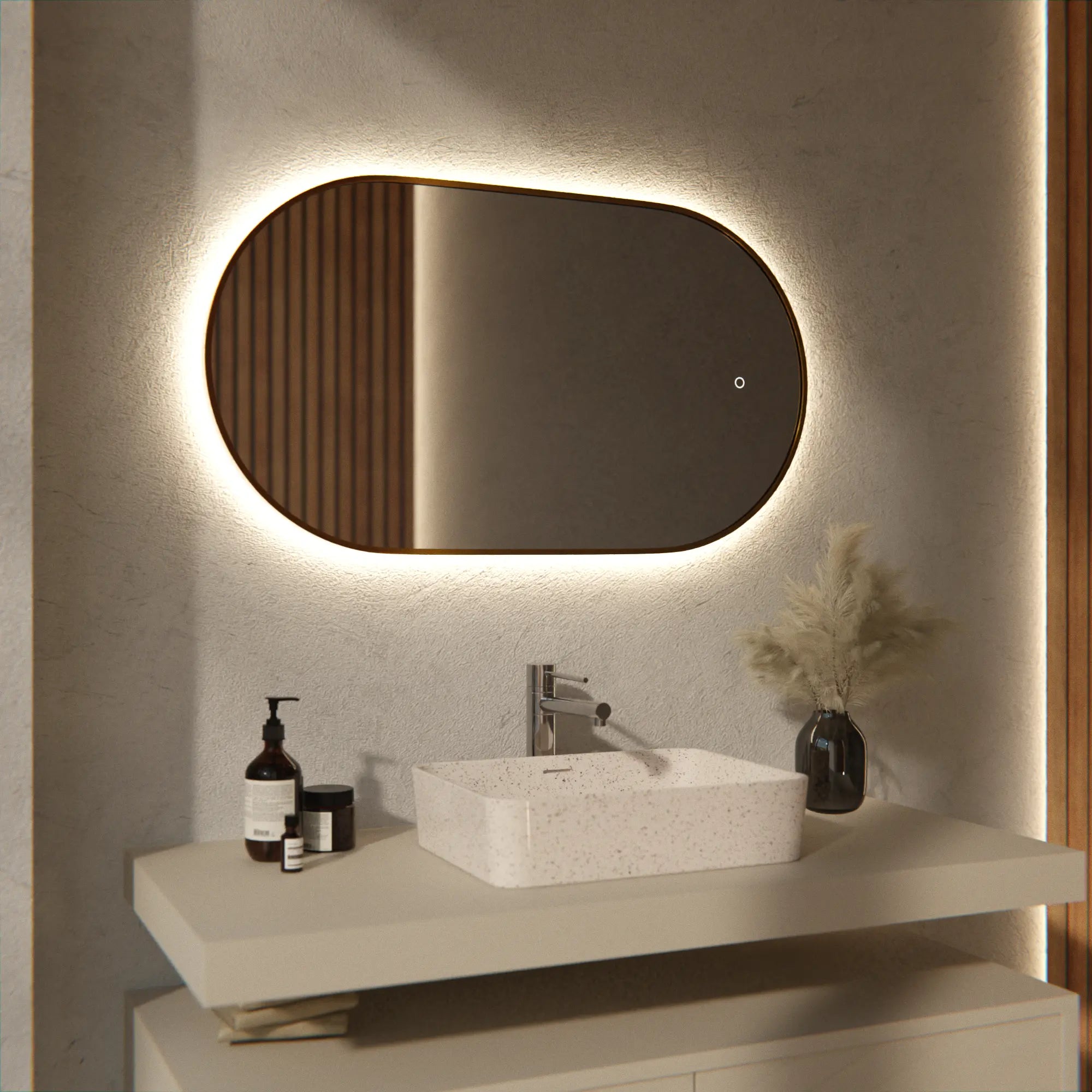 Badkamerspiegel - 90x50cm Ovaal - Goud Frame - PRE-ORDER