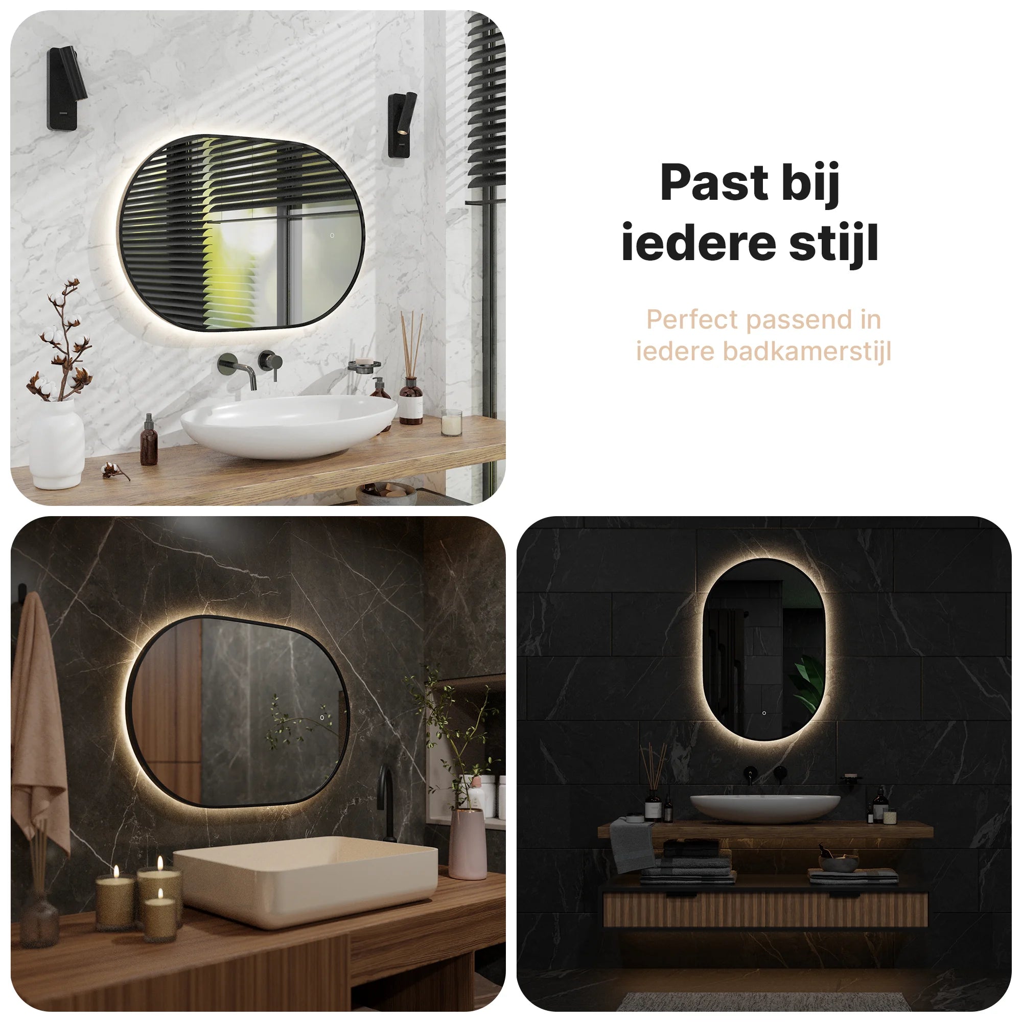 Badkamerspiegel - 90x60cm Ovaal - Zwart Frame