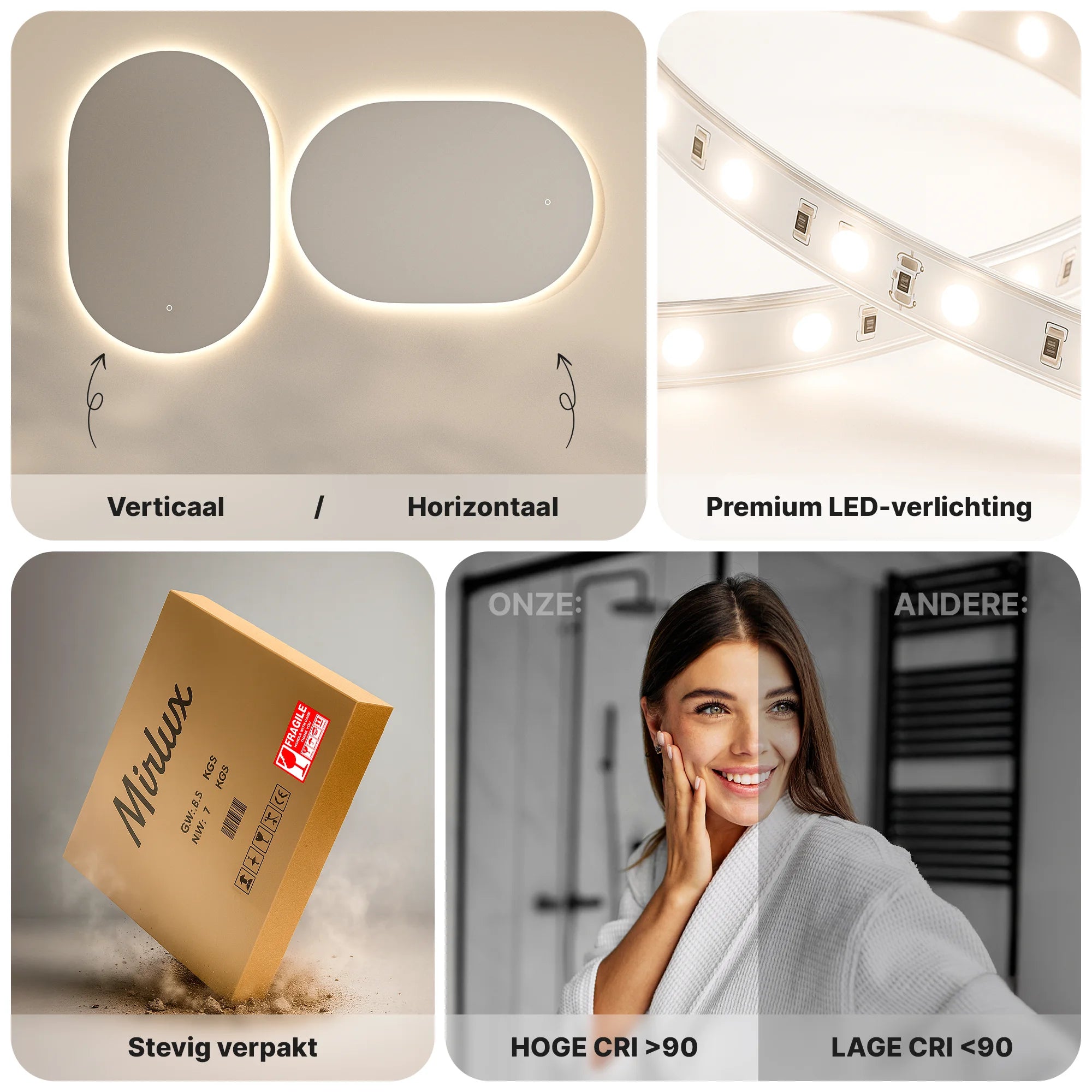 Badkamerspiegel - 90x60cm Ovaal - Frameloos - PRE-ORDER