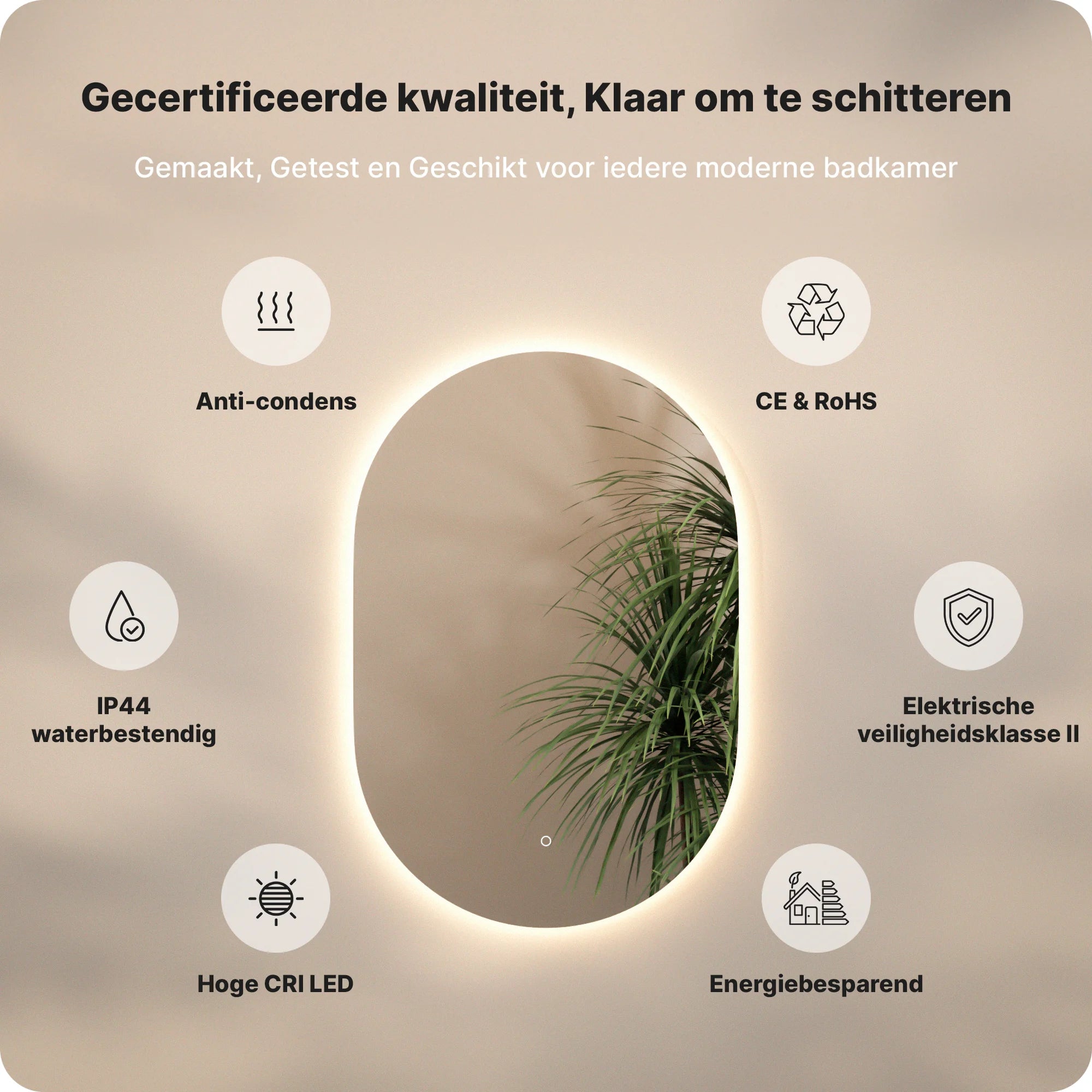 Badkamerspiegel - 90x60cm Ovaal - Frameloos - PRE-ORDER