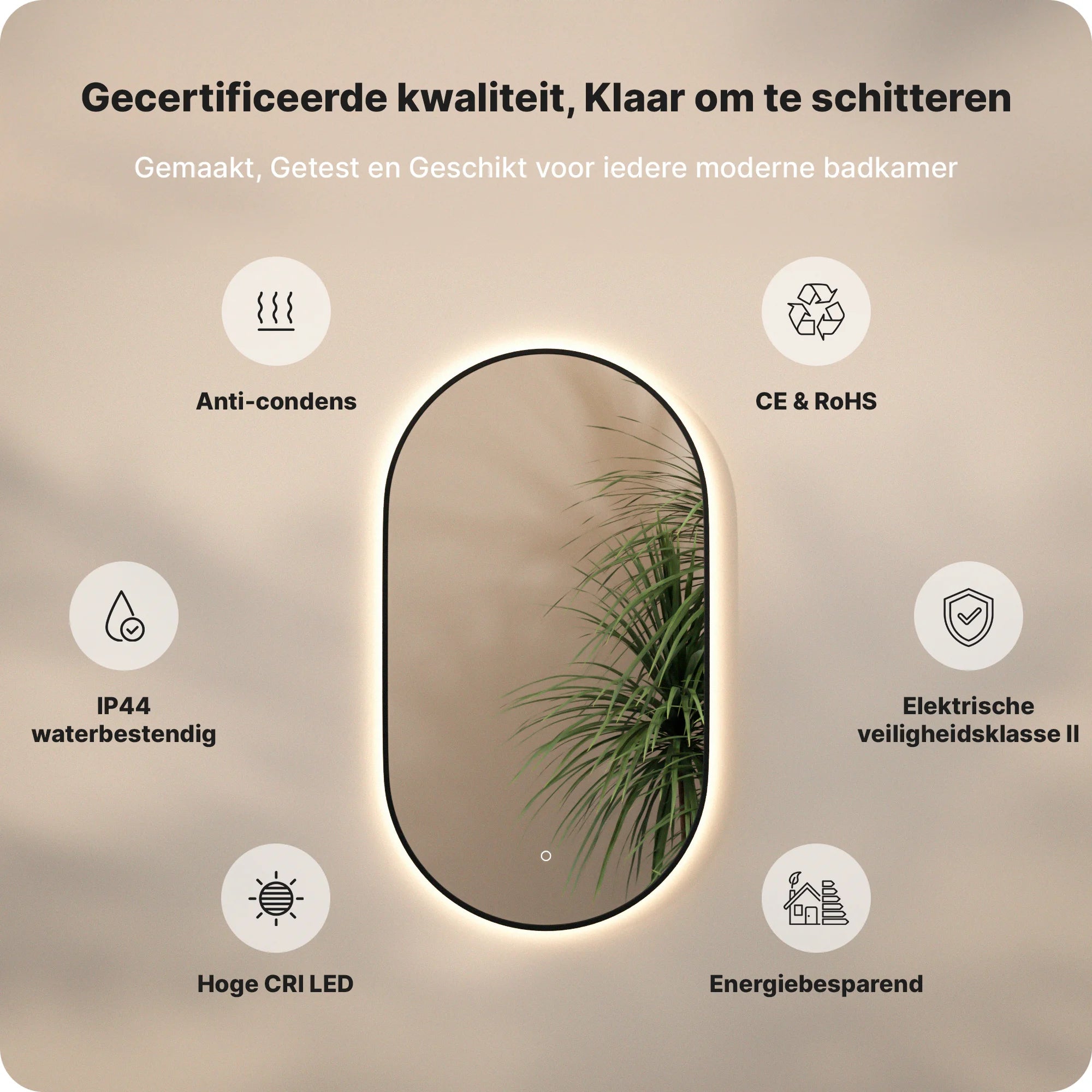 Badkamerspiegel - 90x60cm Ovaal - Zwart Frame