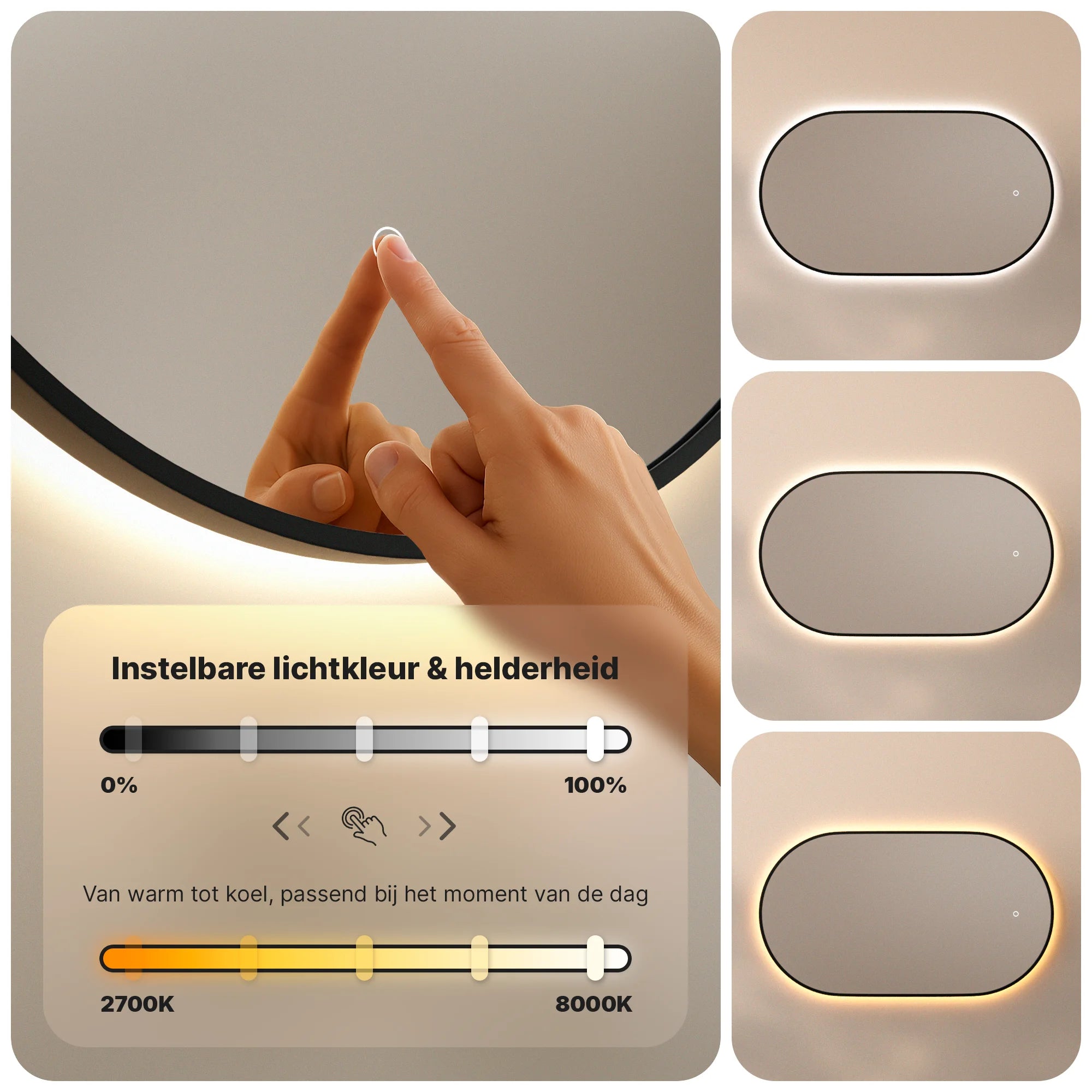 Badkamerspiegel - 90x60cm Ovaal - Zwart Frame