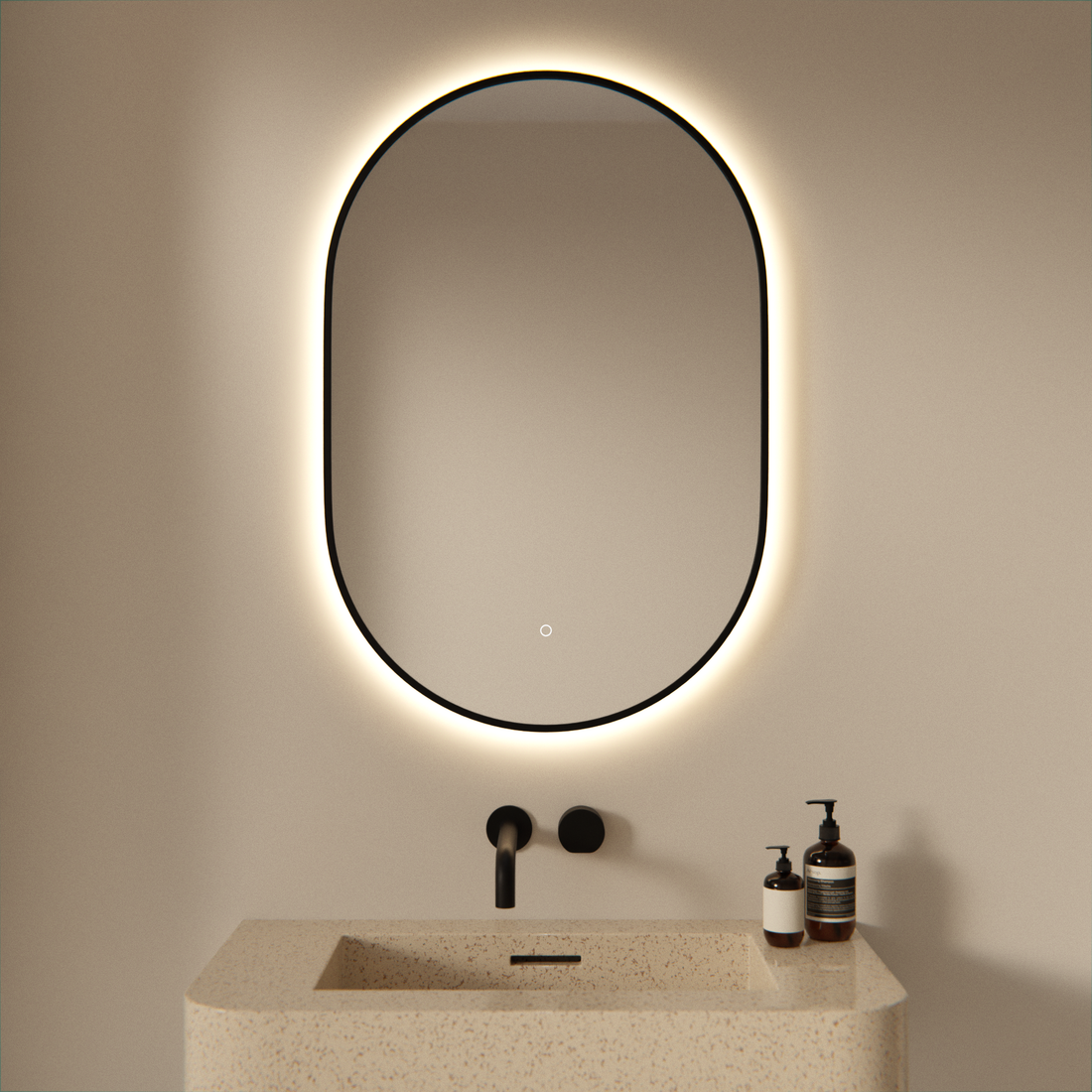 Badkamerspiegel - 90x60cm Ovaal - Zwart Frame - PRE-ORDER