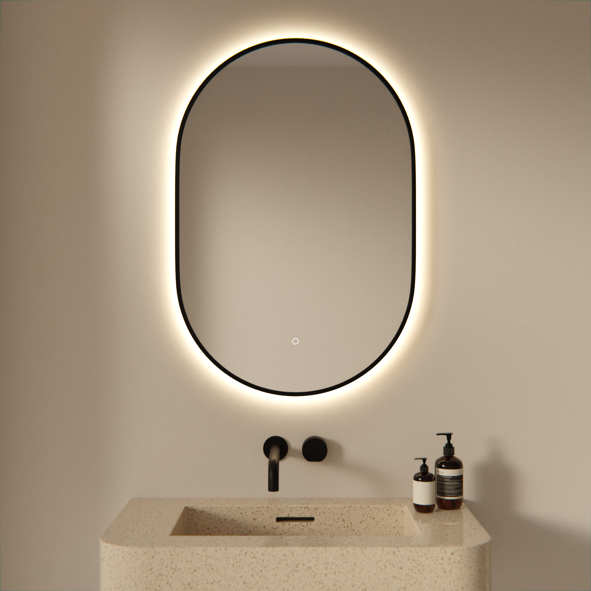 Badkamerspiegel - 90x60cm Ovaal - Zwart Frame