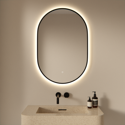 Badkamerspiegel - 90x60cm Ovaal - Zwart Frame