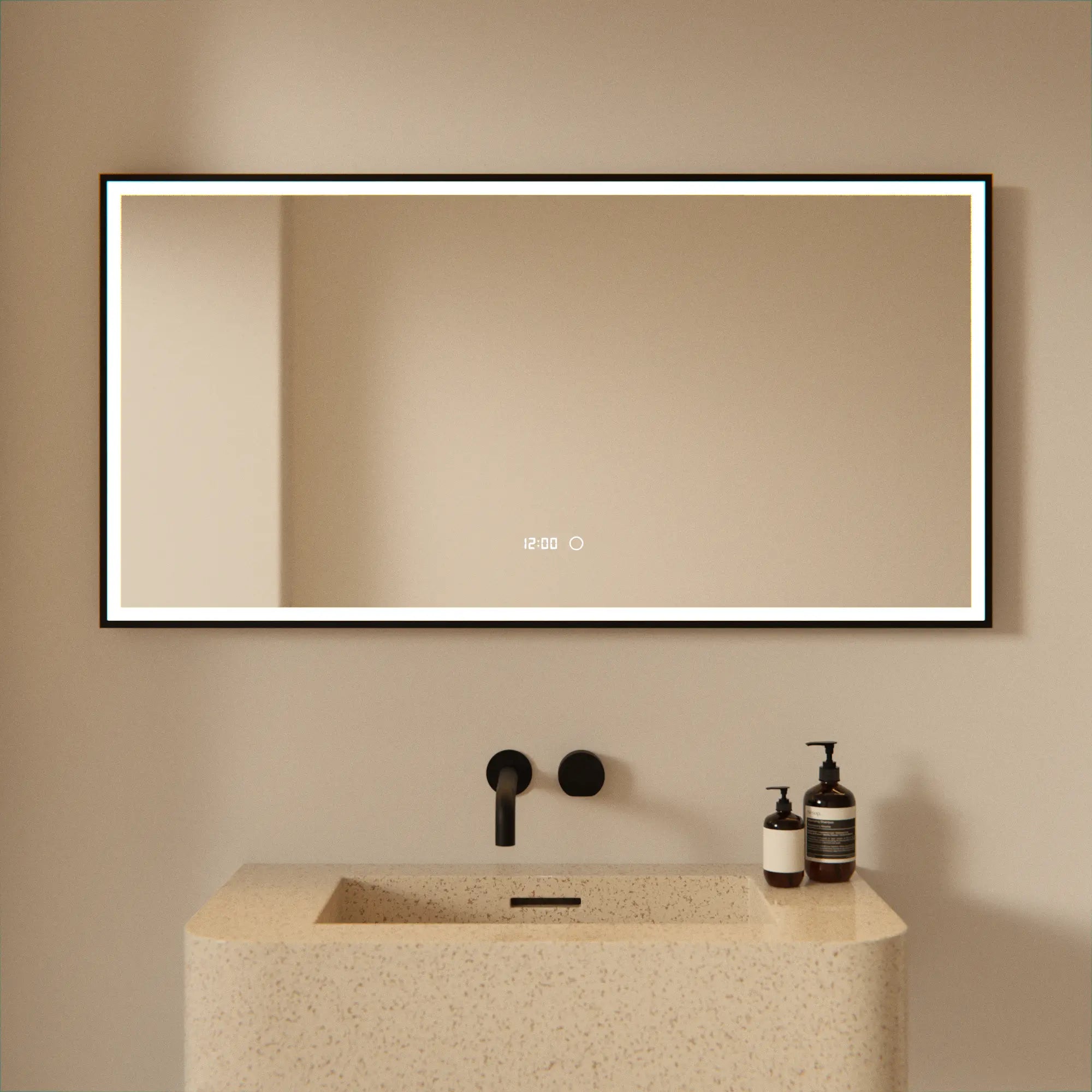 Badkamerspiegel - 120x60 - Rechthoekig - Zwart Frame