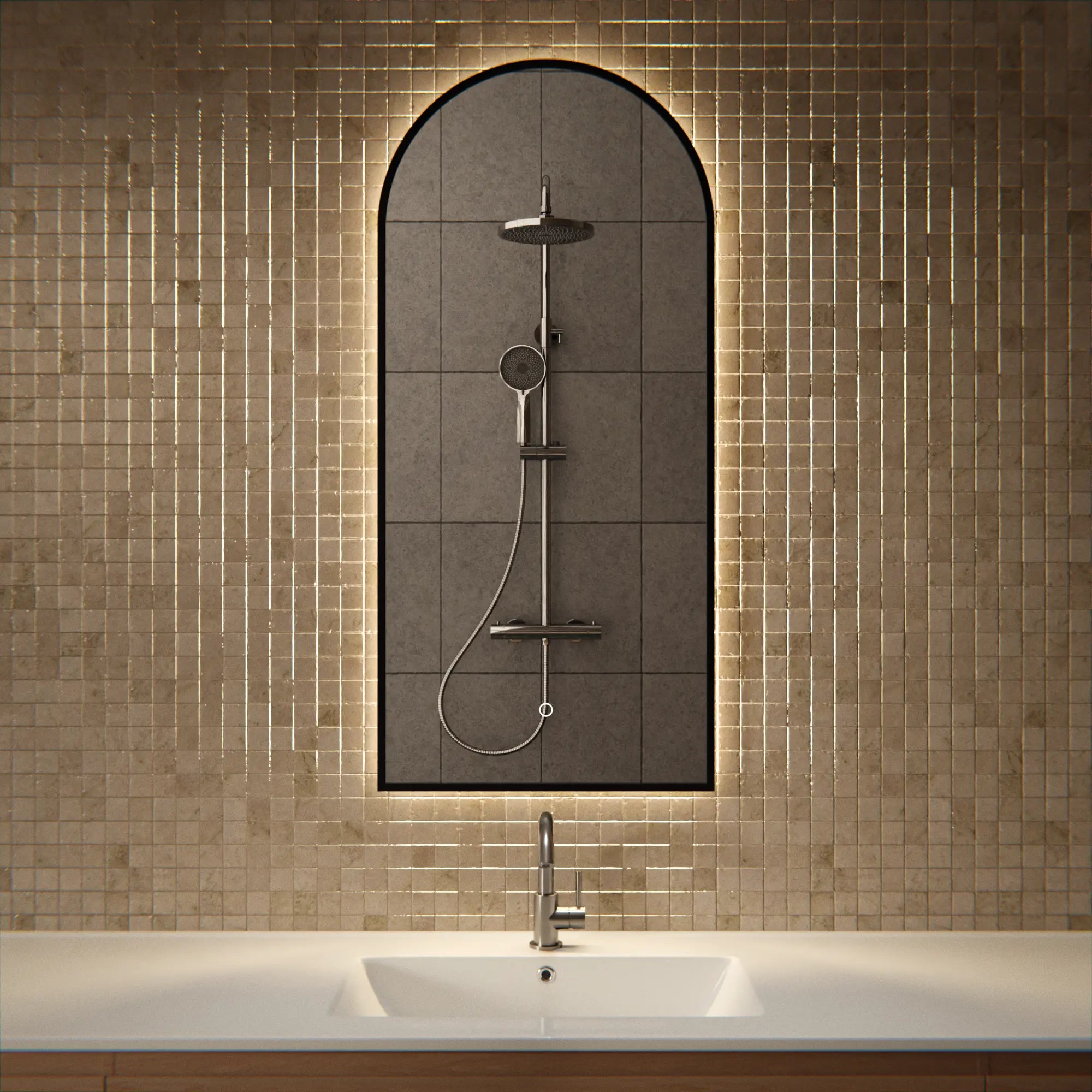 Badkamerspiegel - 45x100 - Arch toog - Zwart Frame