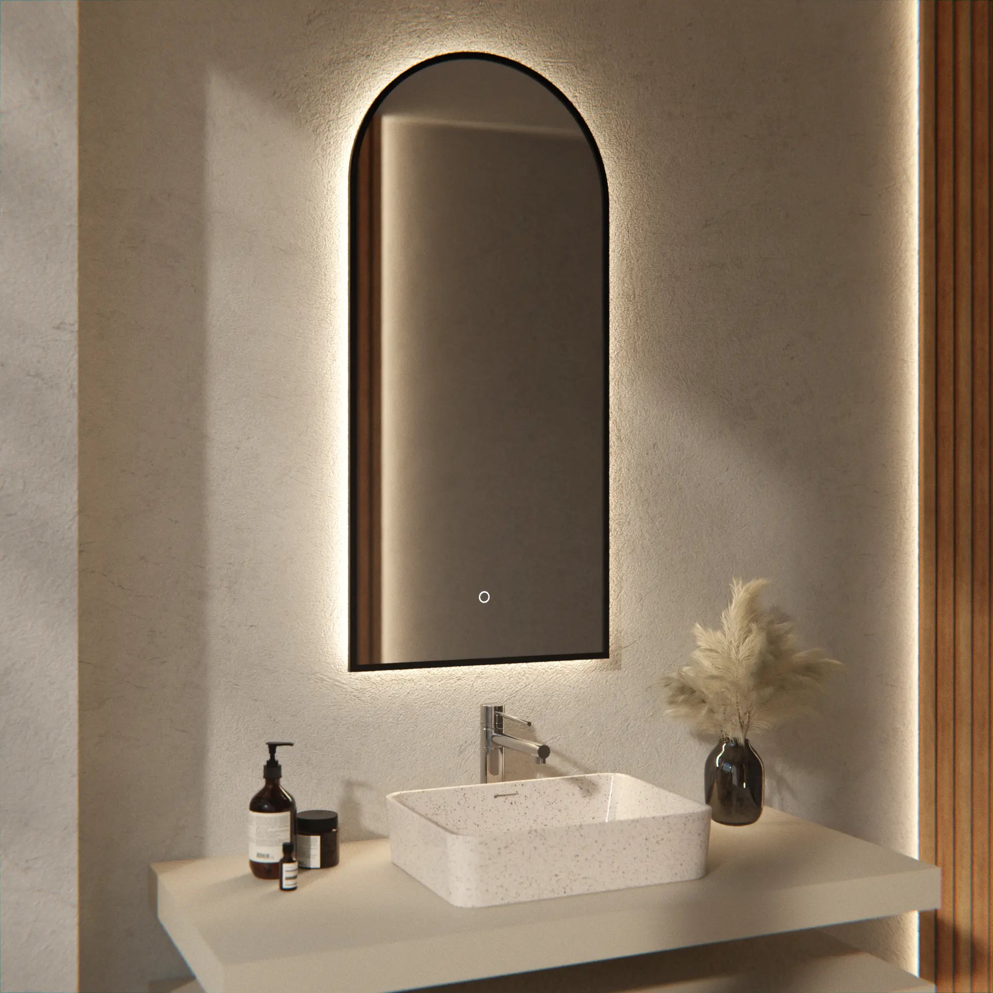 Badkamerspiegel - 45x100 - Arch toog - Zwart Frame