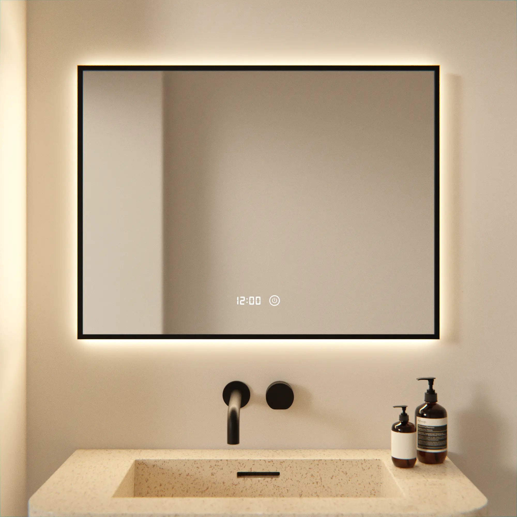 Badkamerspiegel - 80x60cm - Zwart Frame