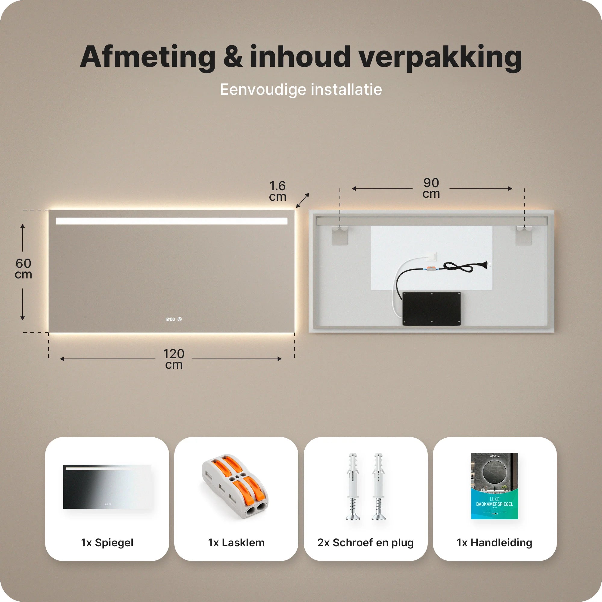 Badkamerspiegel - 120x60cm - Frameloos - PRE-ORDER