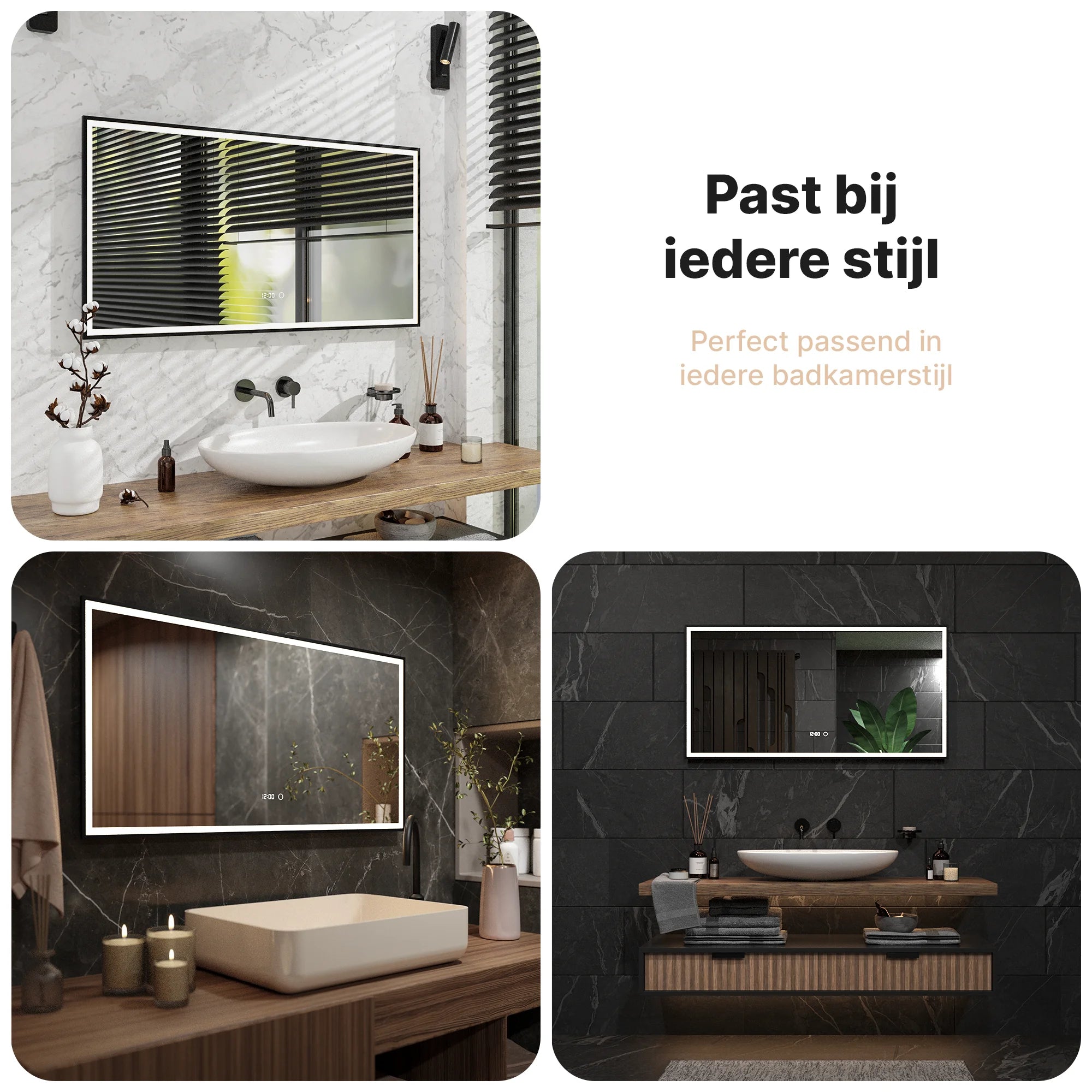 Badkamerspiegel - 120x60 - Rechthoekig - Zwart Frame