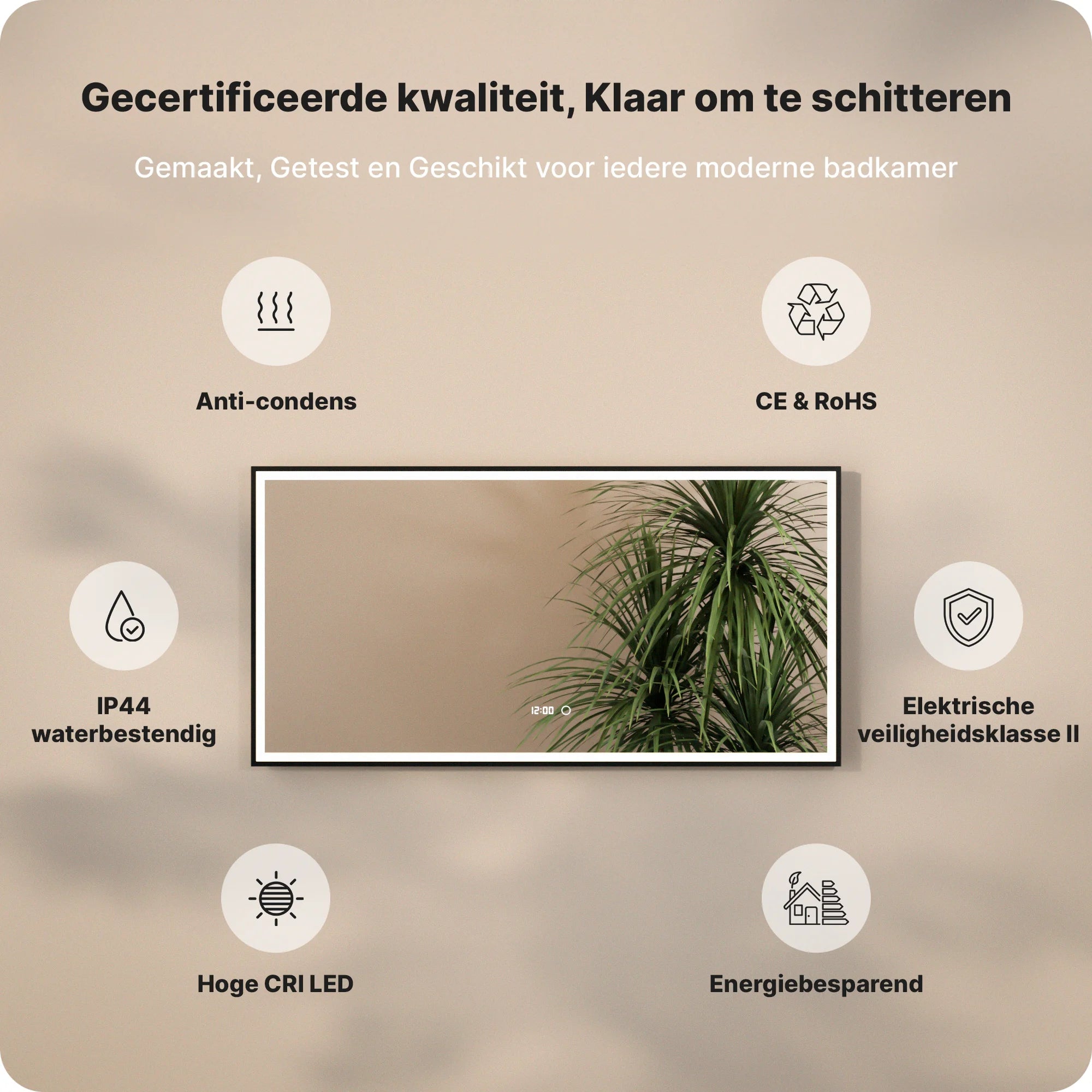 Badkamerspiegel - 120x60 - Rechthoekig - Zwart Frame