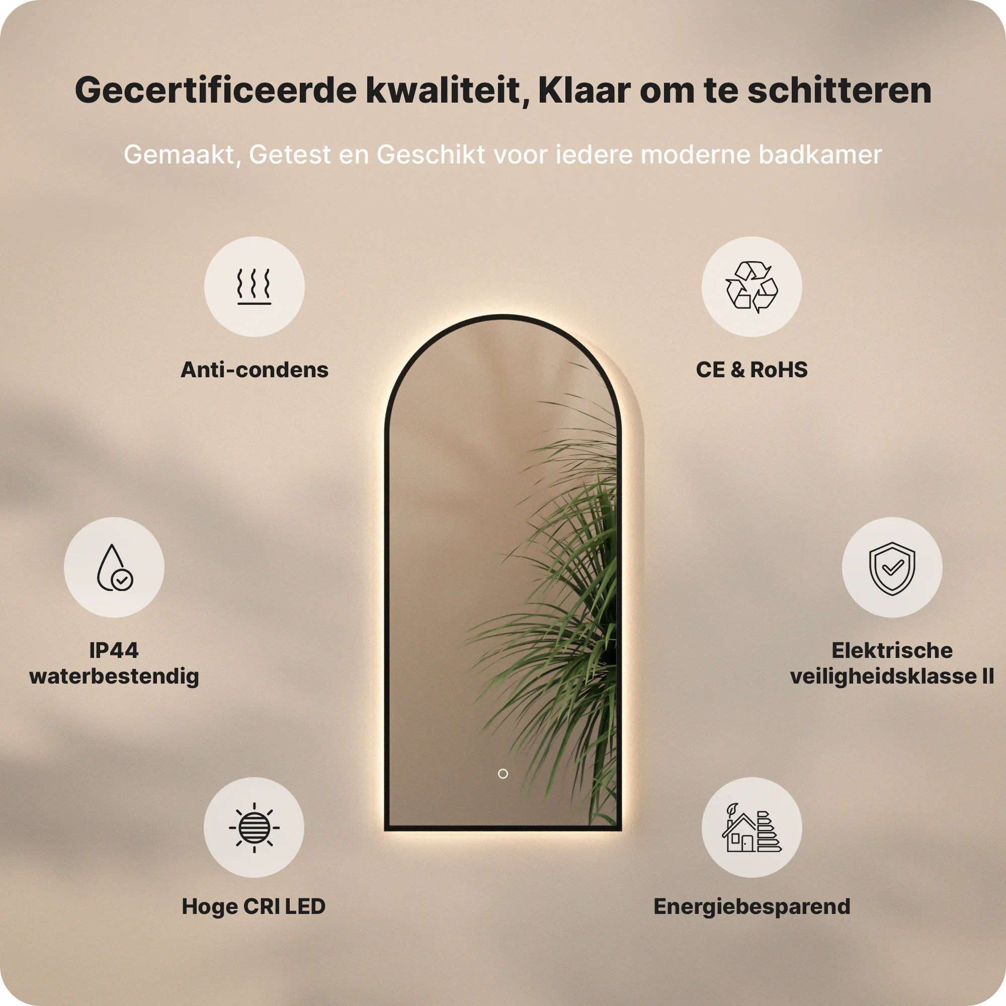 Badkamerspiegel - 45x100 - Arch toog - Zwart Frame