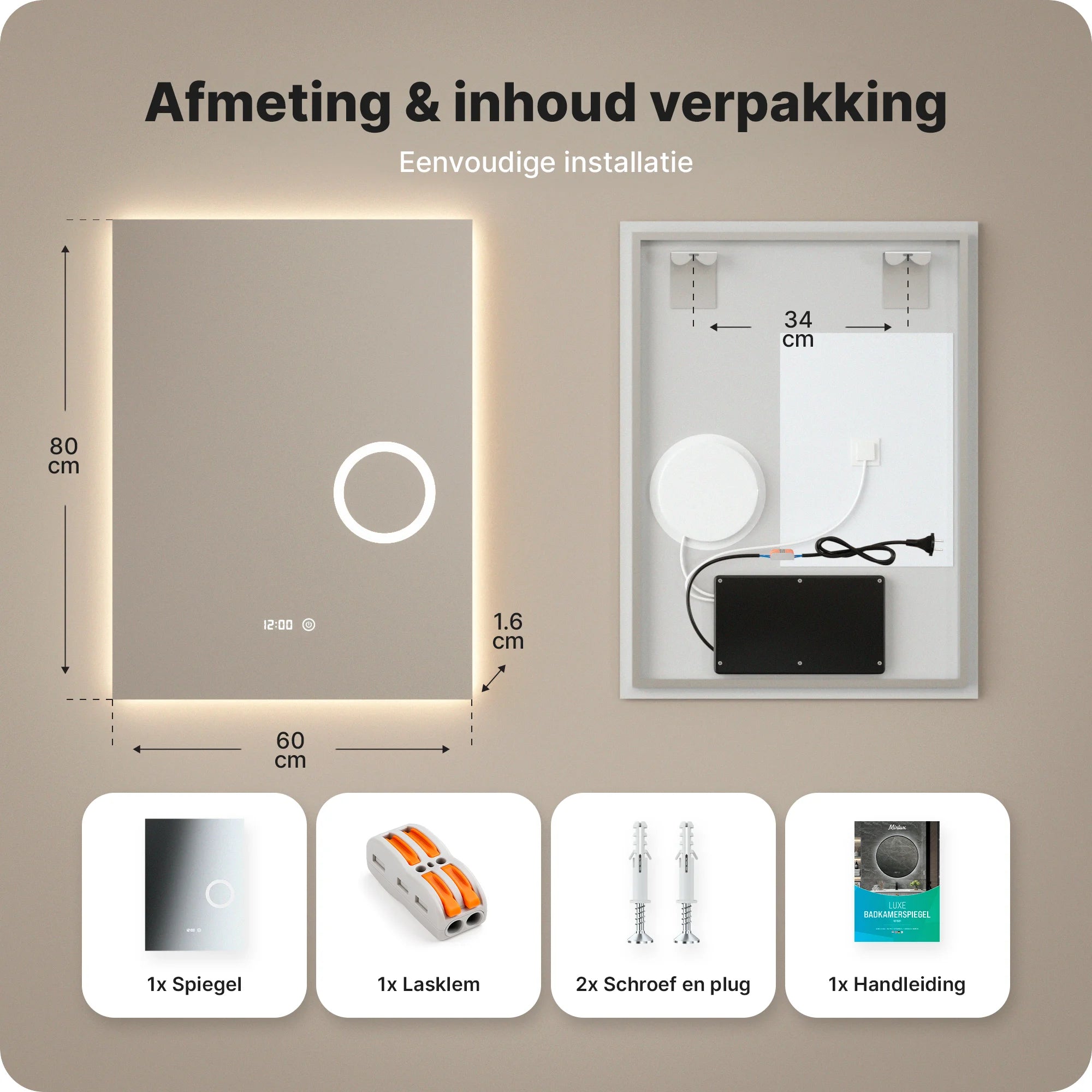 Badkamerspiegel - 60x80cm - Frameloos - PRE-ORDER