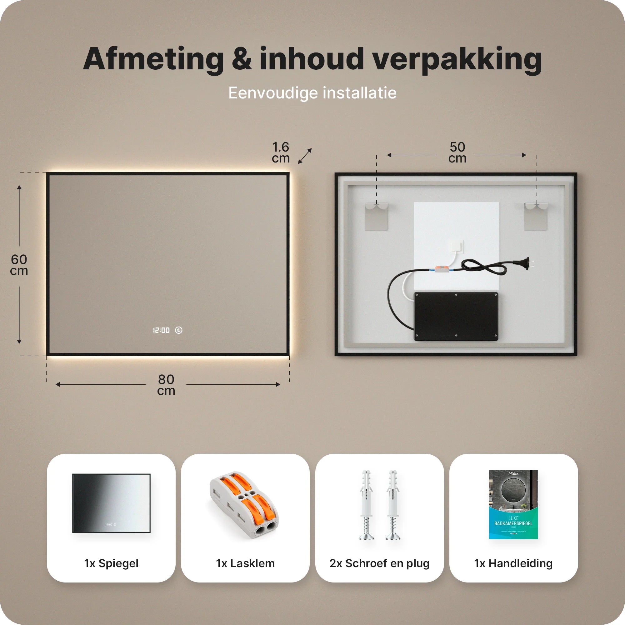 Badkamerspiegel - 80x60cm - Zwart Frame