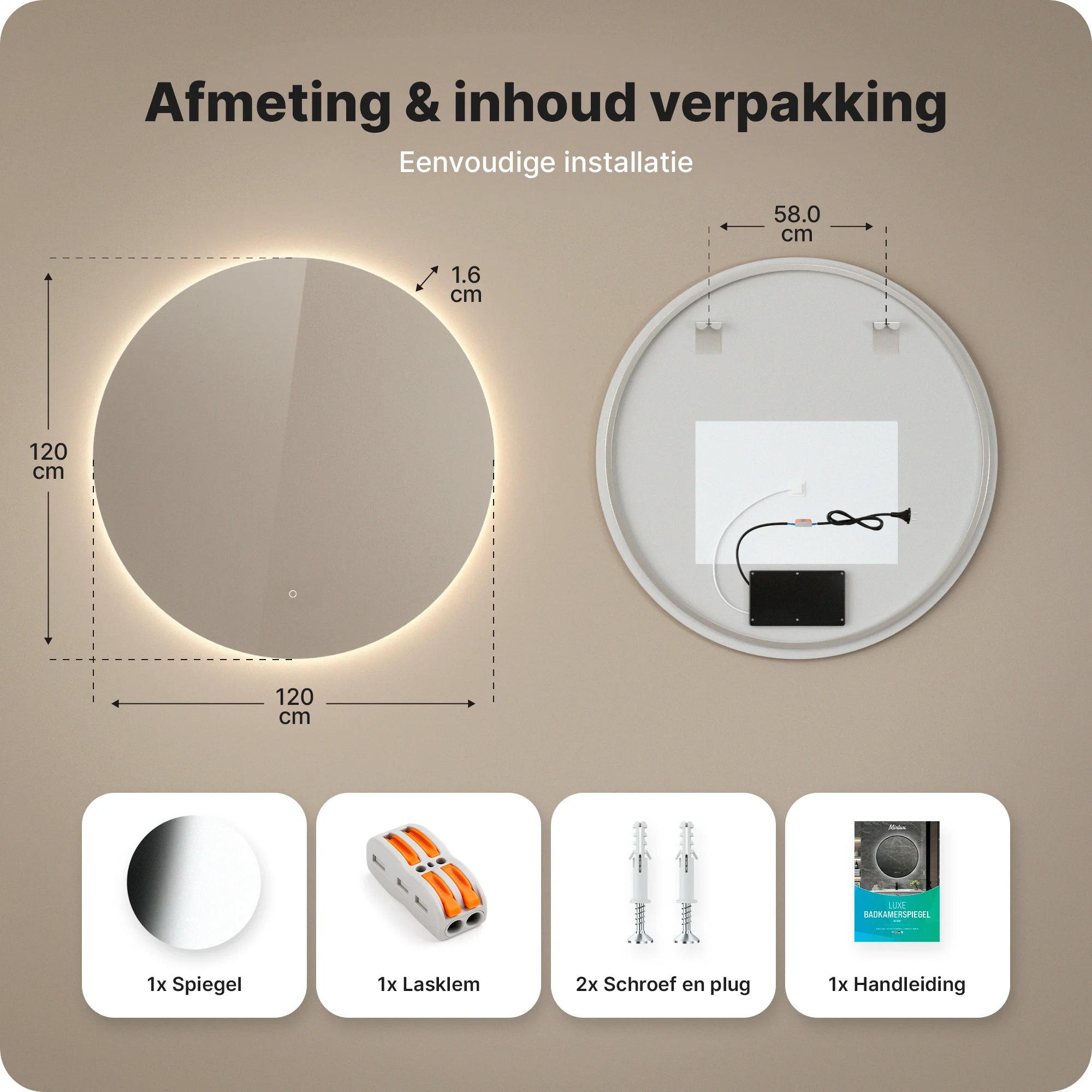 Badkamerspiegel - 120cm - Frameloos