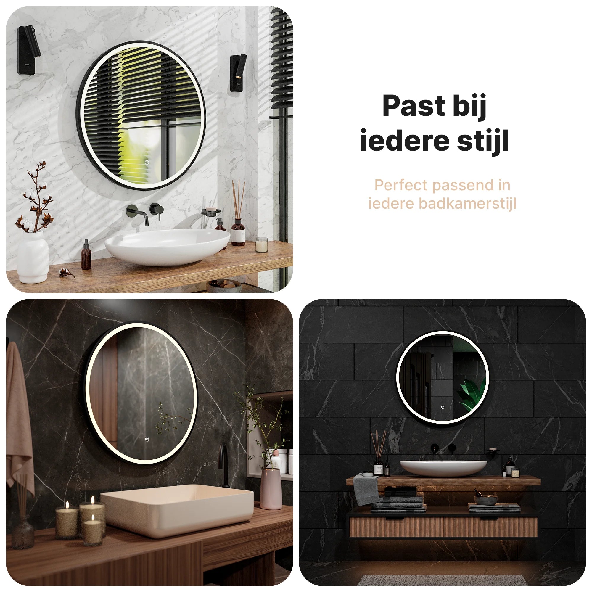 Badkamerspiegel - 80cm - Zwart Frame - Rond