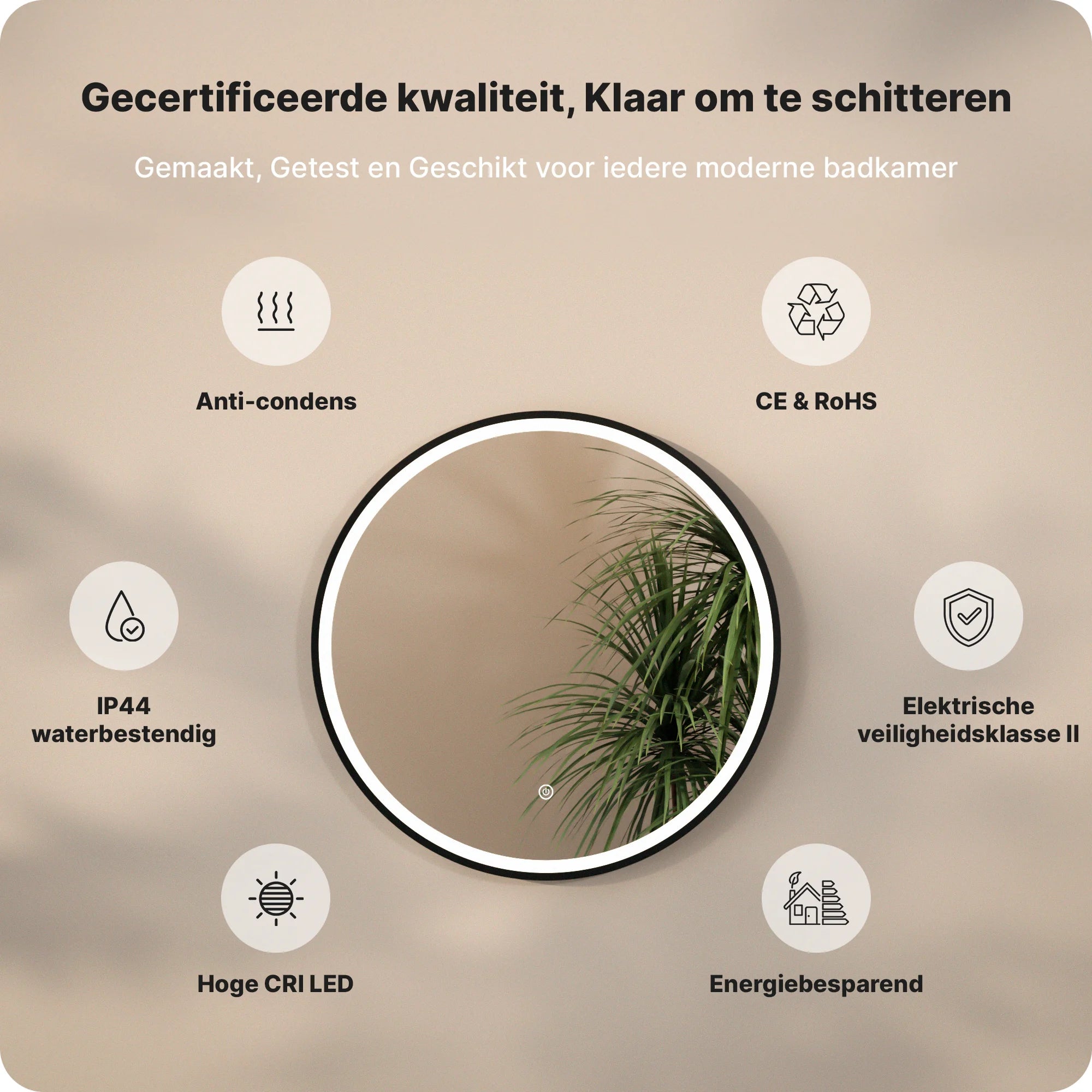 Badkamerspiegel - 80cm - Zwart Frame - Rond