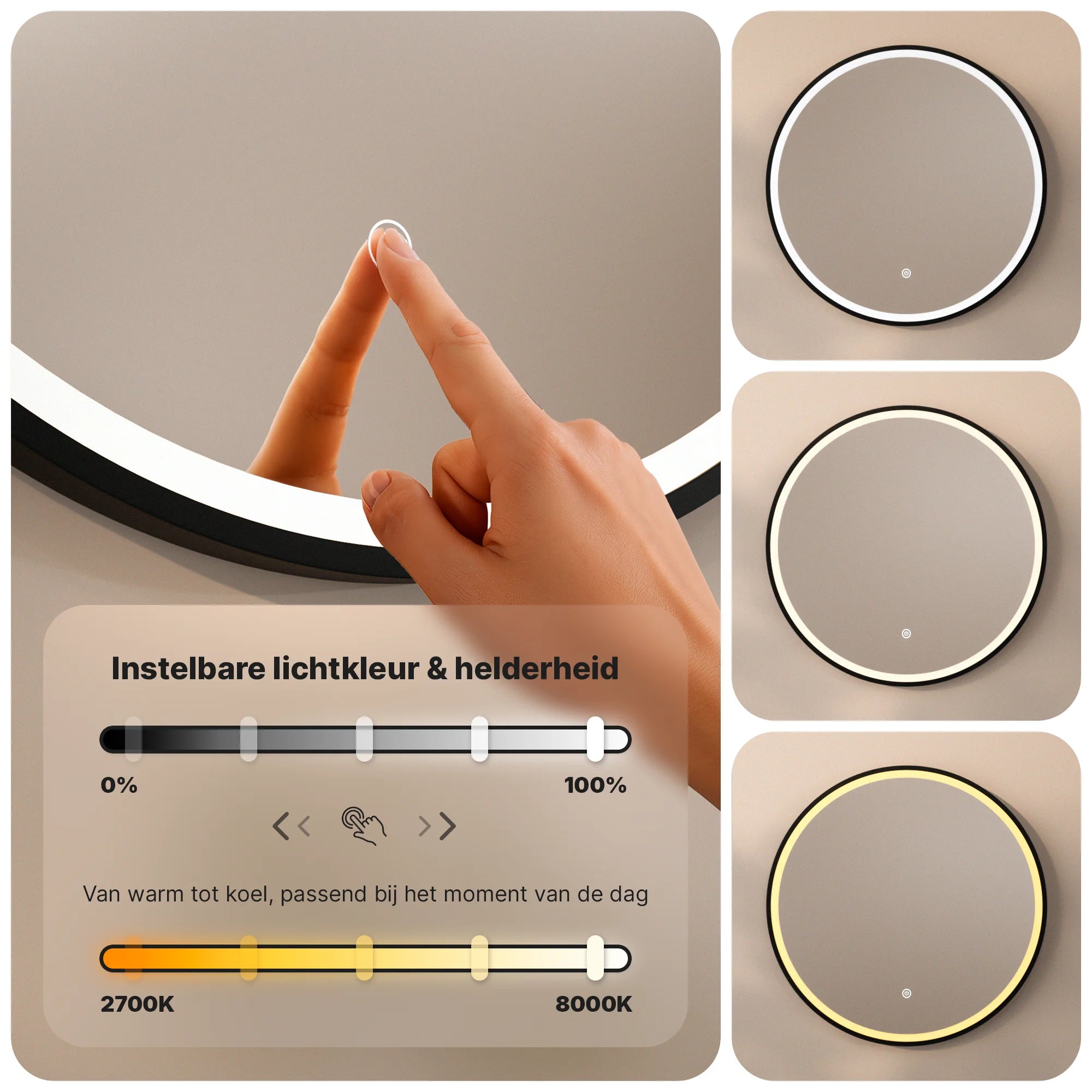 Badkamerspiegel - 80cm - Zwart Frame - Rond