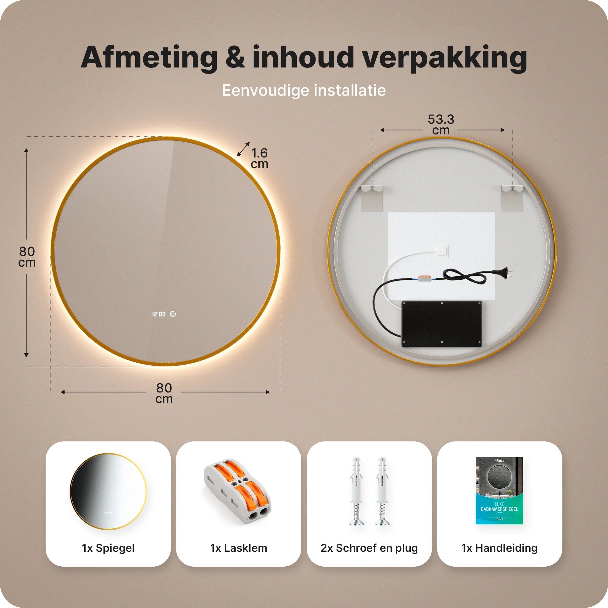 Badkamerspiegel - 80 cm - Goud Frame - PRE-ORDER