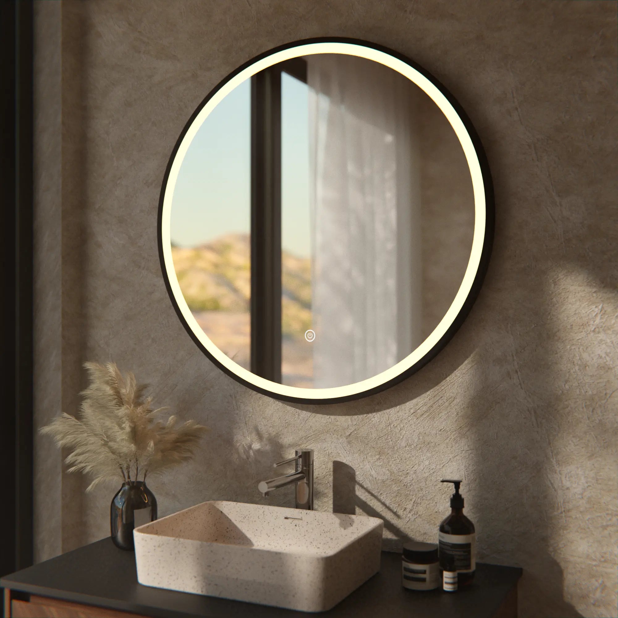 Badkamerspiegel - 80cm - Zwart Frame - Rond