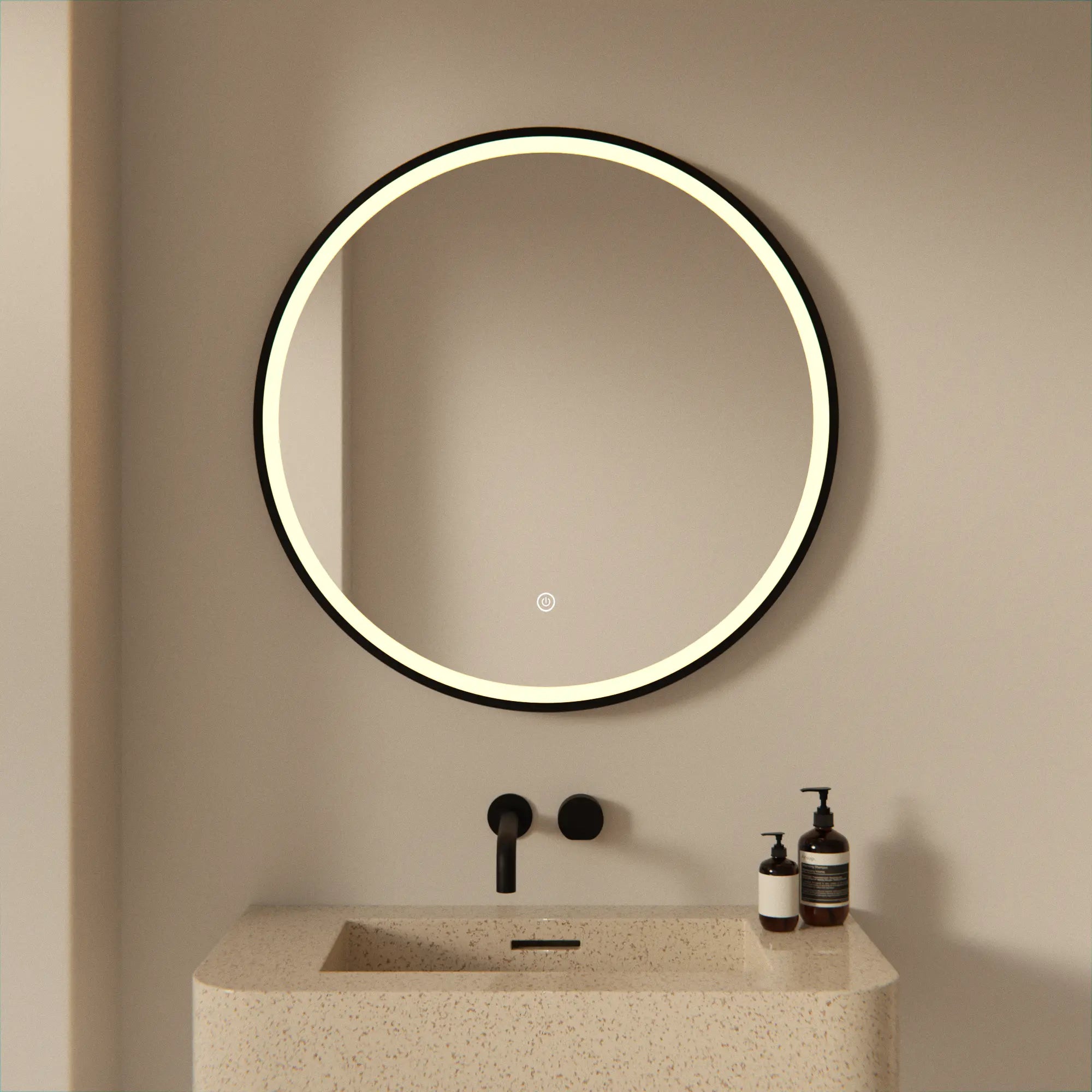 Badkamerspiegel - 80cm - Zwart Frame - Rond