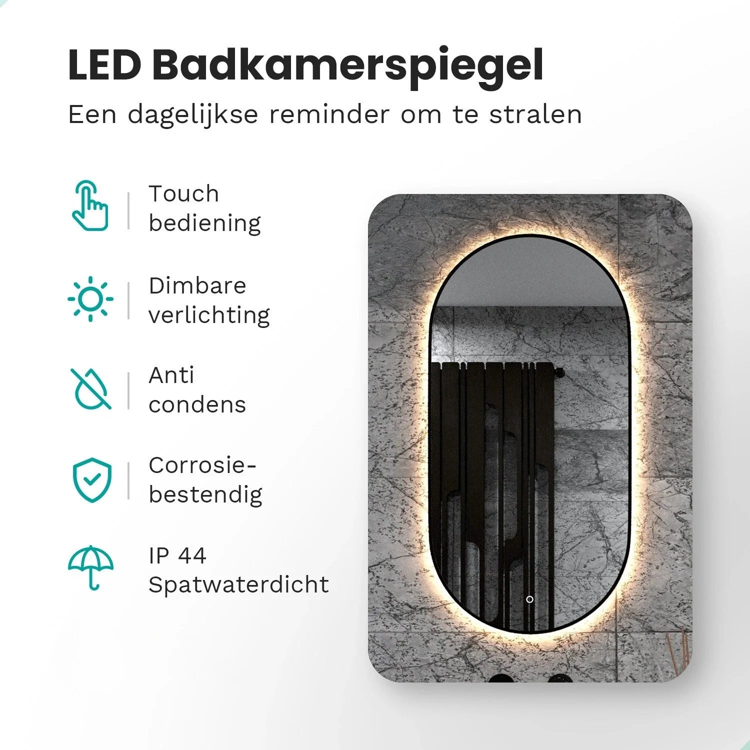 Badkamerspiegel - 120x60cm Ovaal - Zwart Frame - PRE-ORDER