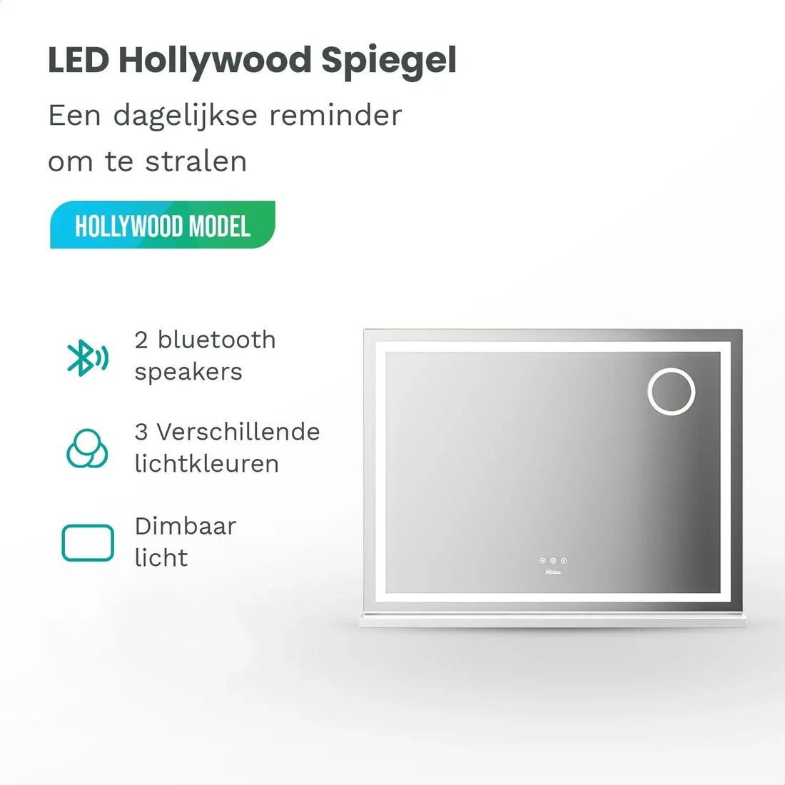 Hollywood Spiegel - Bluetooth Speakers - 80x60cm - Wit
