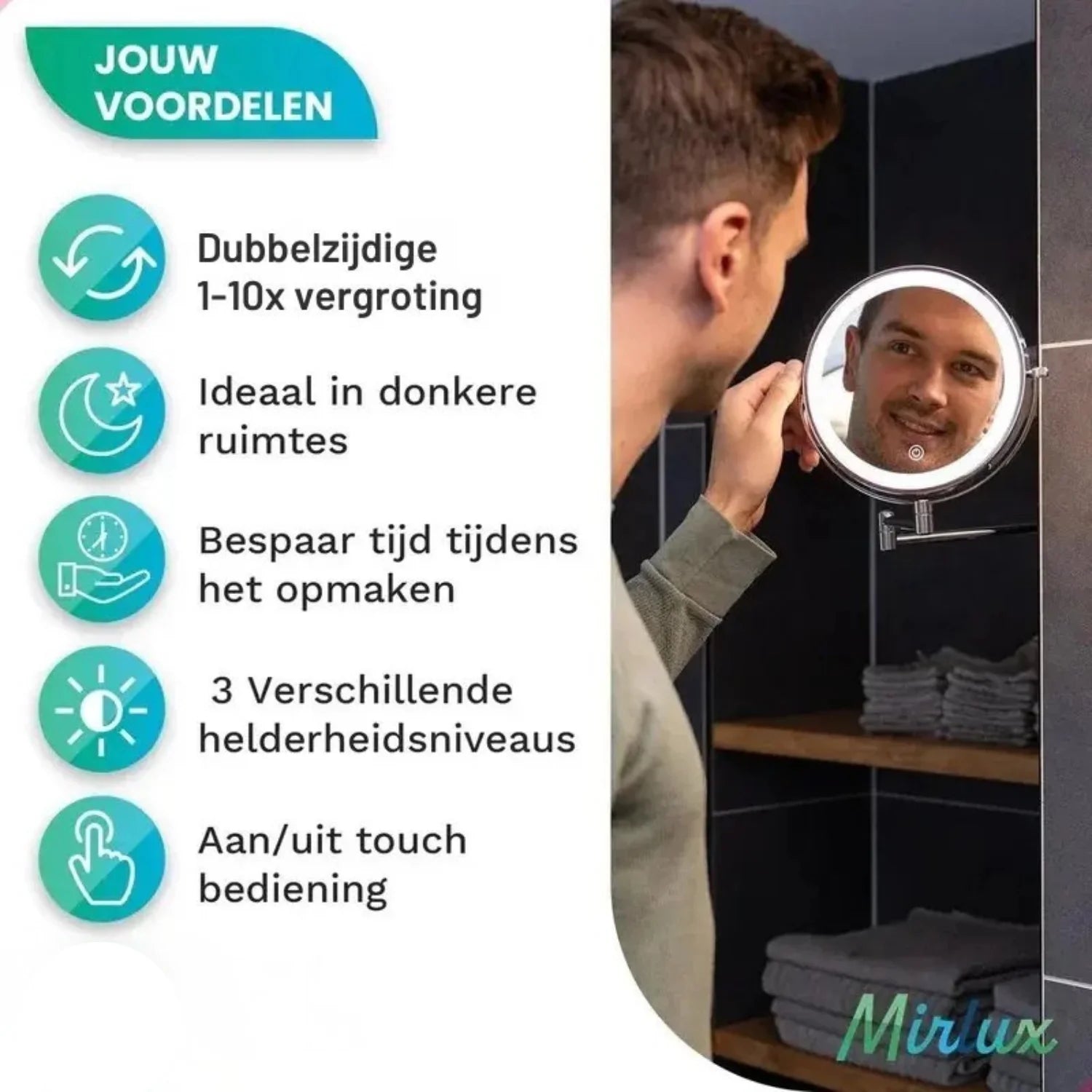 Make-Up Spiegel - Oplaadbaar - Chroom - 1-5x Vergroting