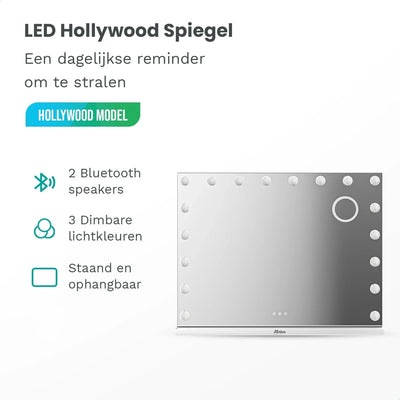 Hollywood Spiegel - Bluetooth Speakers - 80x60cm - Wit - second image