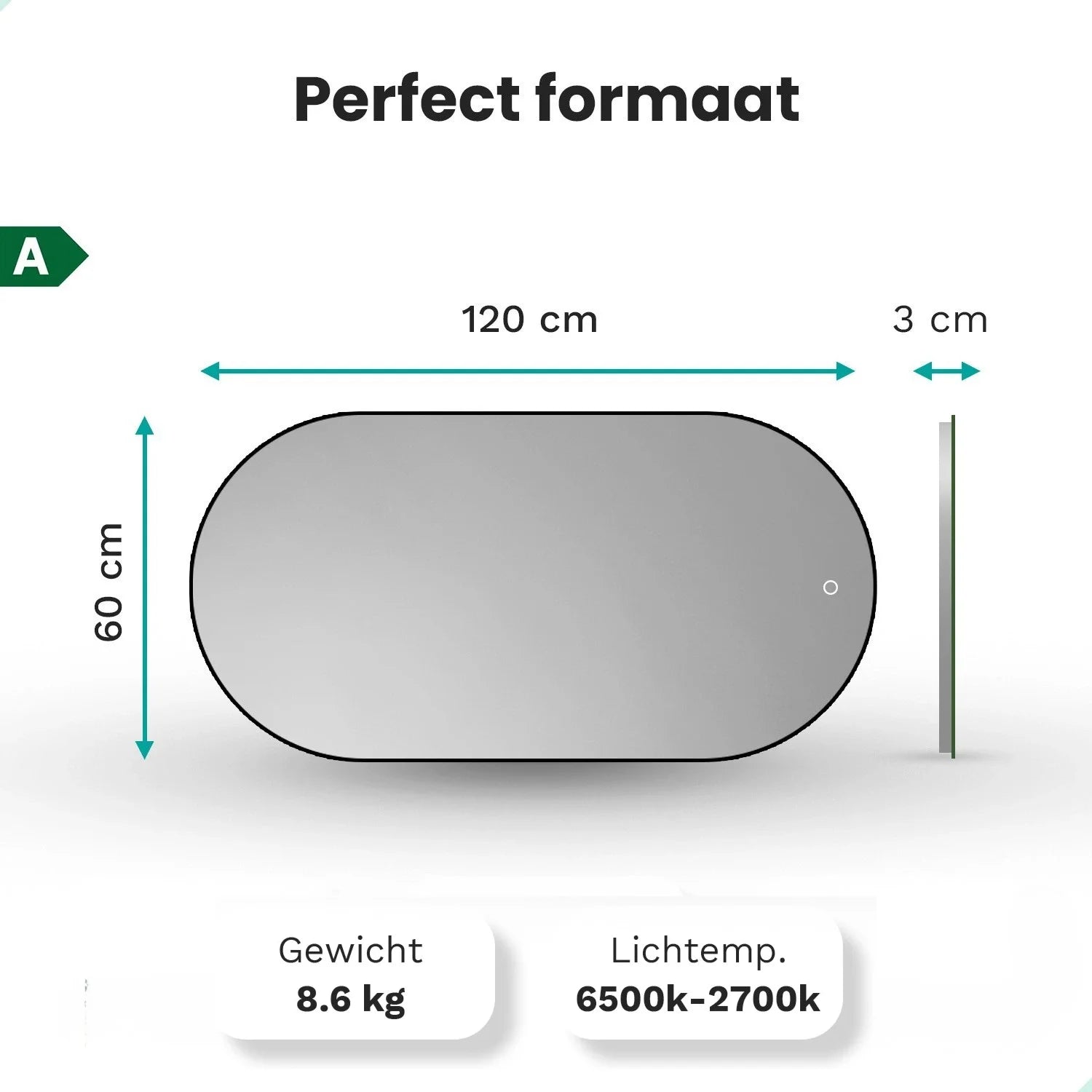 Badkamerspiegel - 120x60cm Ovaal - Zwart Frame - PRE-ORDER