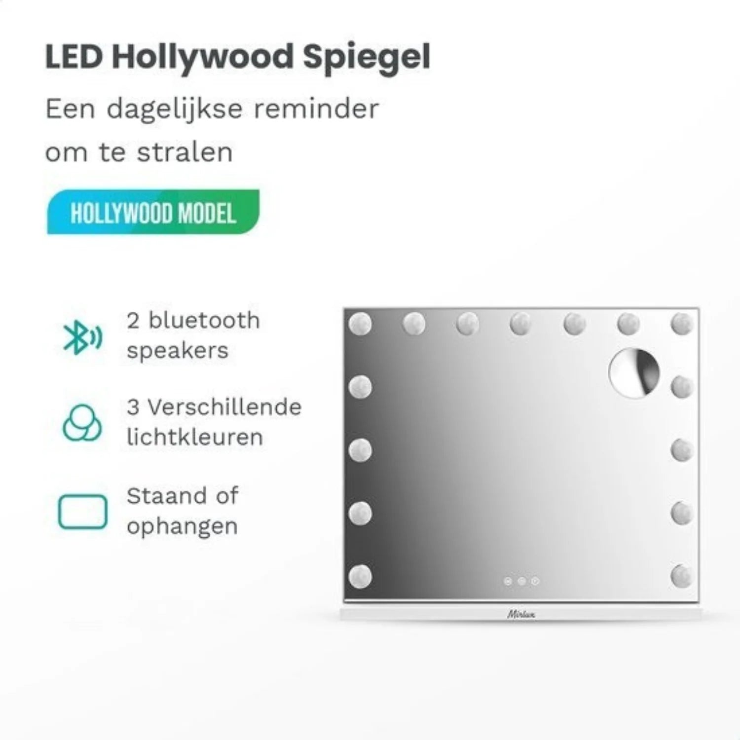 Hollywood Spiegel - Bluetooth Speakers - 58x48cm - Wit - PRE-ORDER