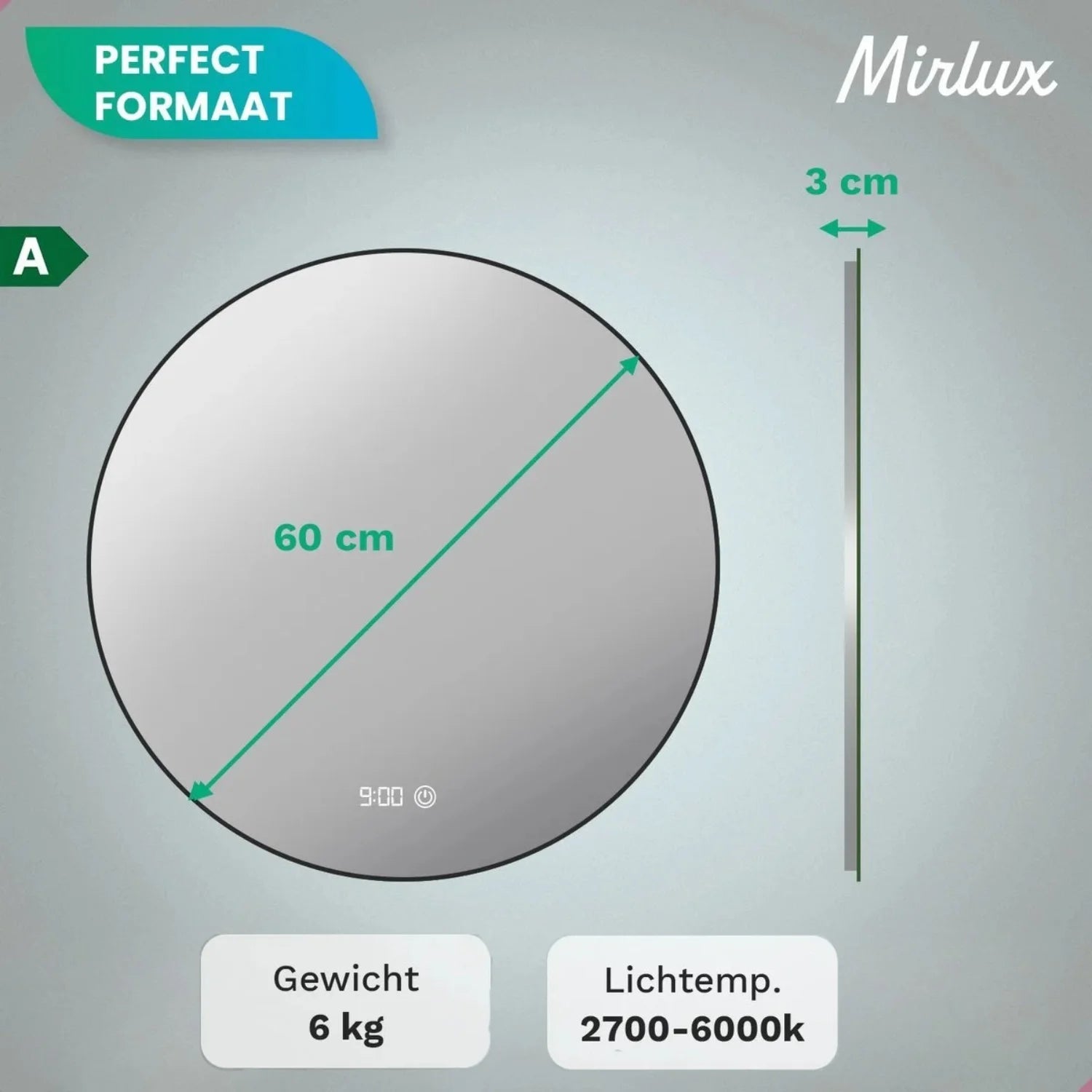 Badkamerspiegel - 60cm - Zwart Frame
